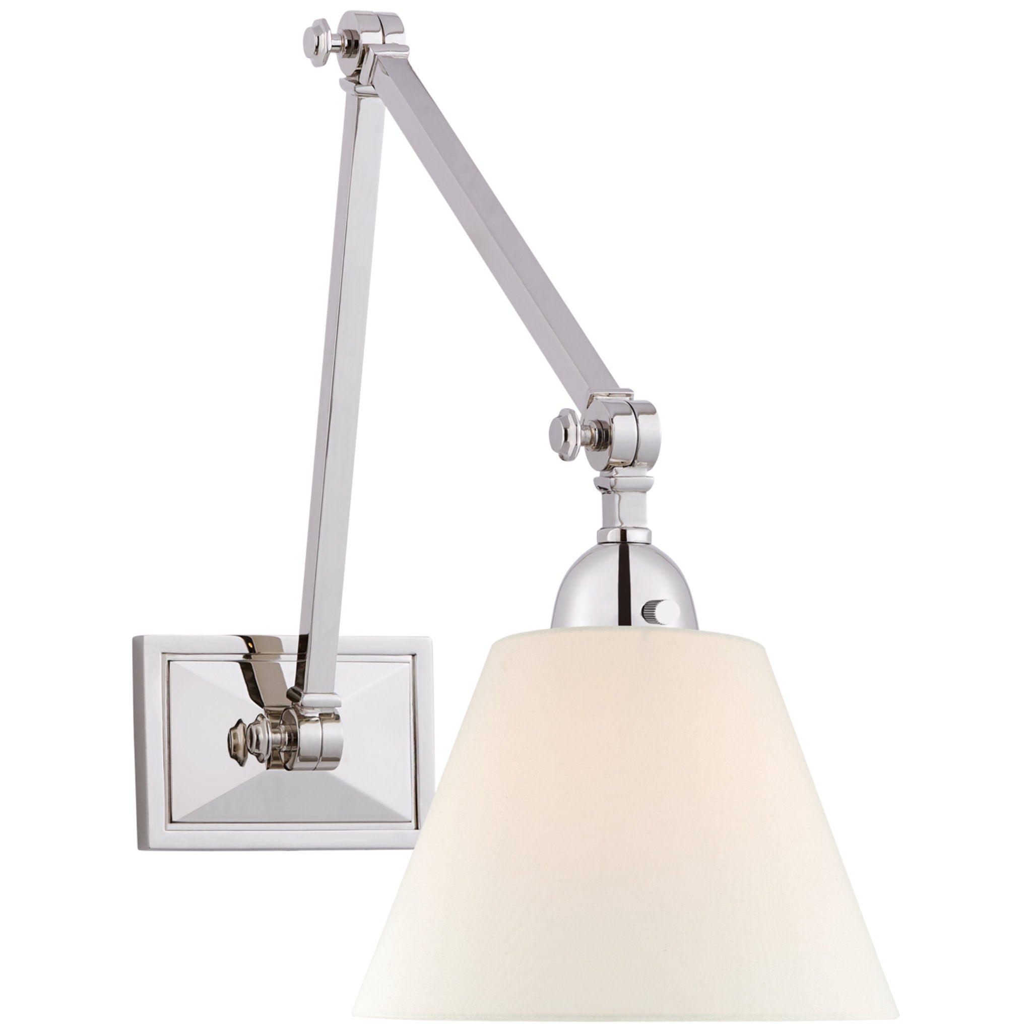 Alexa Hampton Jane Double Library Wall Light in Polished Nickel with Linen Shade W7.5" x H10.5" - 13"
