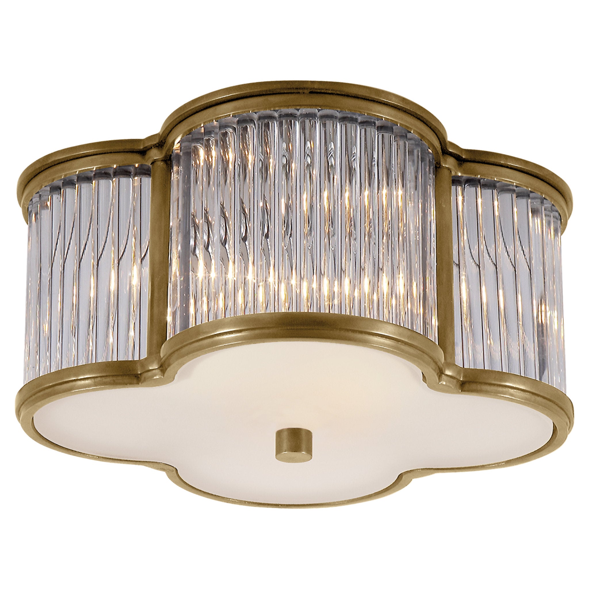 Alexa Hampton Basil Small Flush Mount in Natural Brass and Clear Glass Rods with Frosted Glass Ceiling Light W11.25" x H5.25"