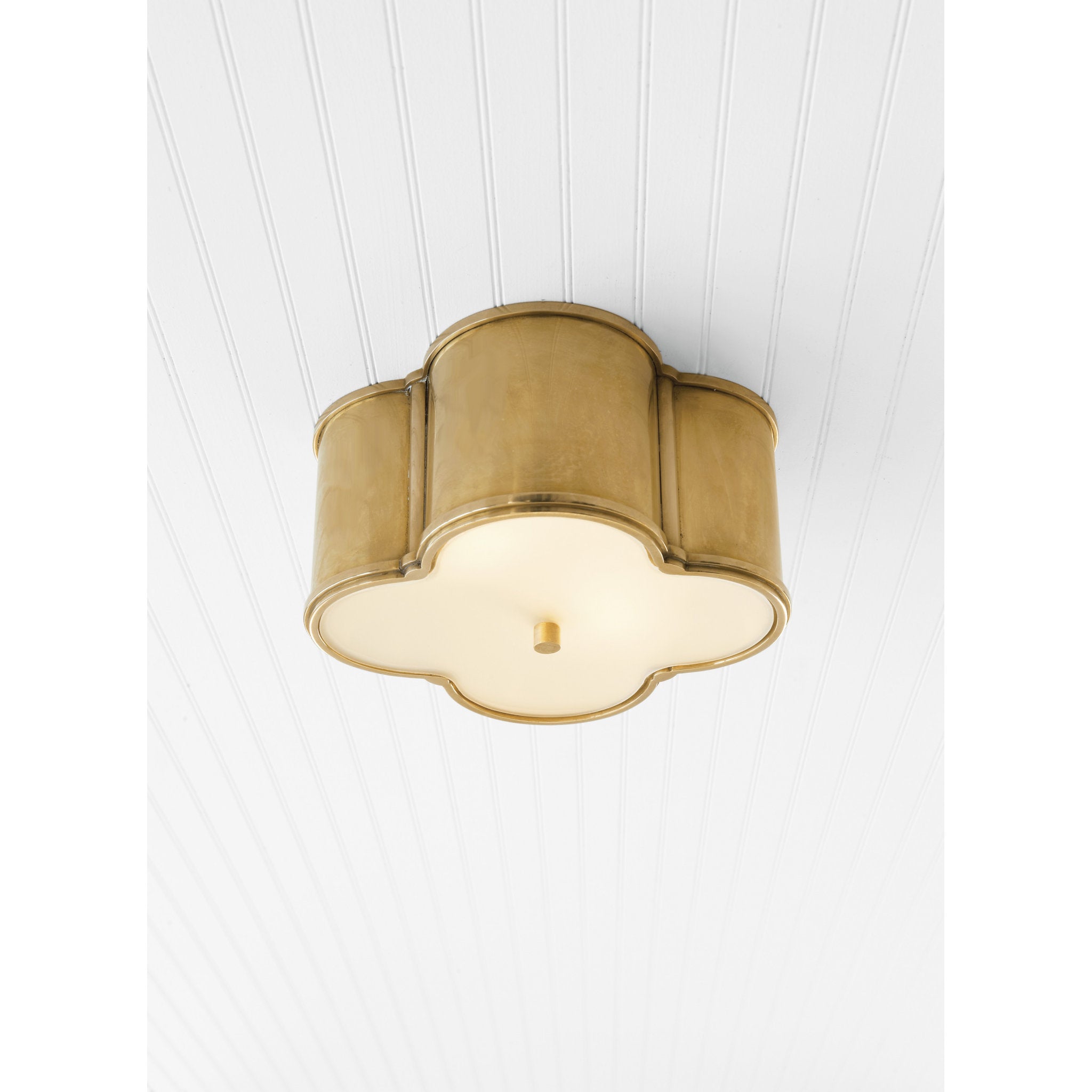 Alexa Hampton Basil Small Flush Mount in Natural Brass with Frosted Glass Ceiling Light W11.25" x H5"