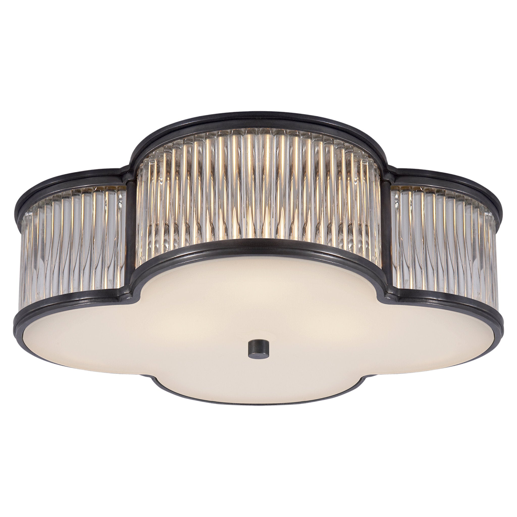 Alexa Hampton Basil 17" Flush Mount in Gun Metal and Clear Glass Rods with Frosted Glass Ceiling Light W17.25" x H5"