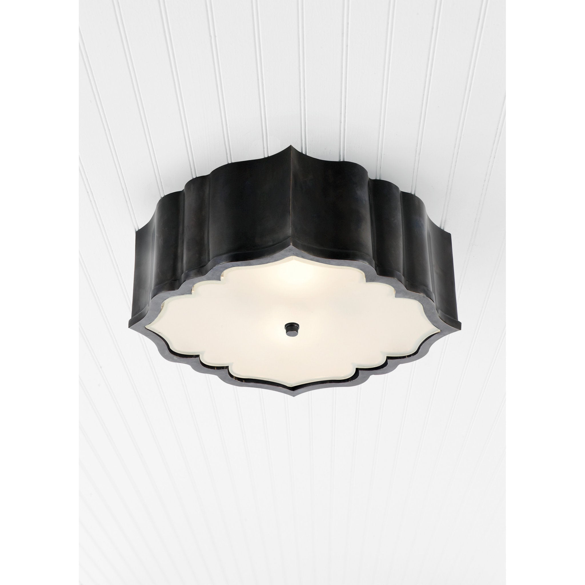 Alexa Hampton Balthazar Flush Mount in Gun Metal with Frosted Glass Ceiling Light W14" x H4.5"