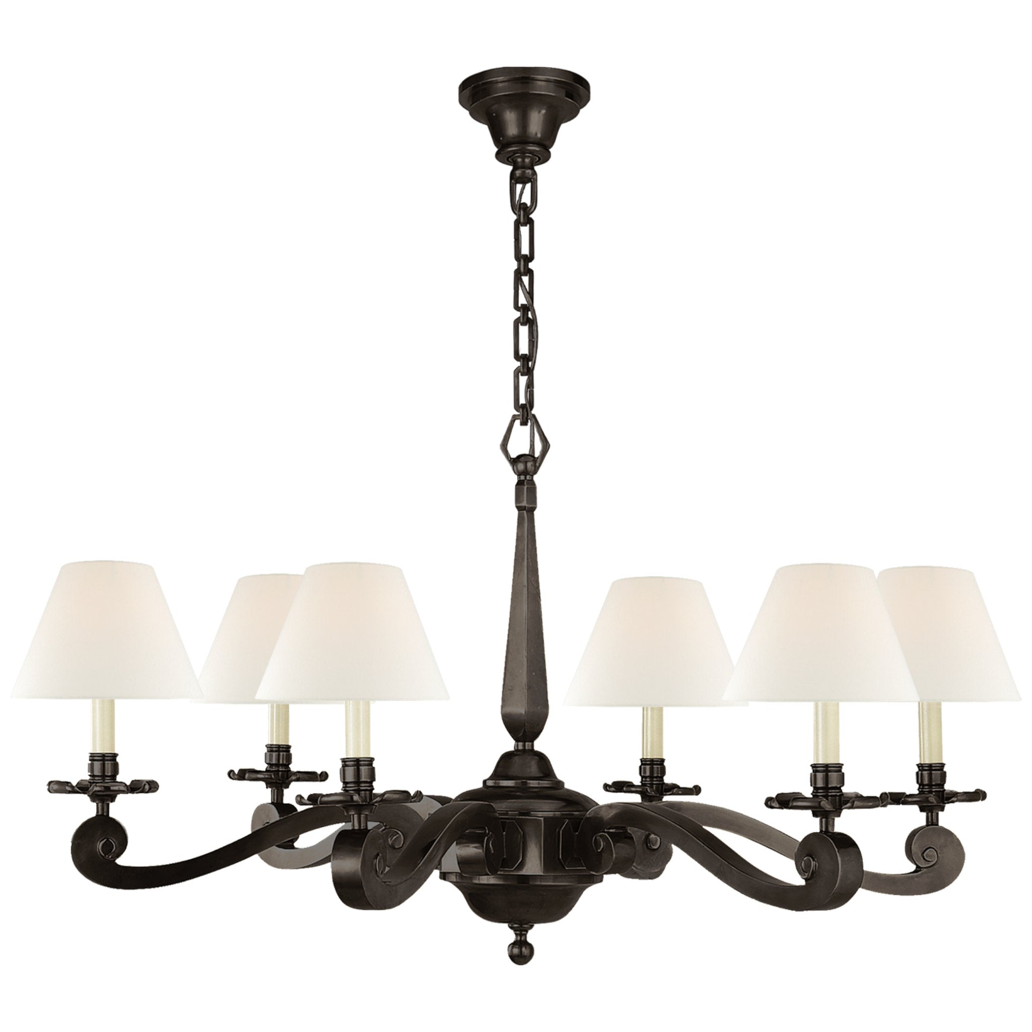 Alexa Hampton Myrna Chandelier in Gun Metal with Linen Shades Ceiling Light W33" x H21"