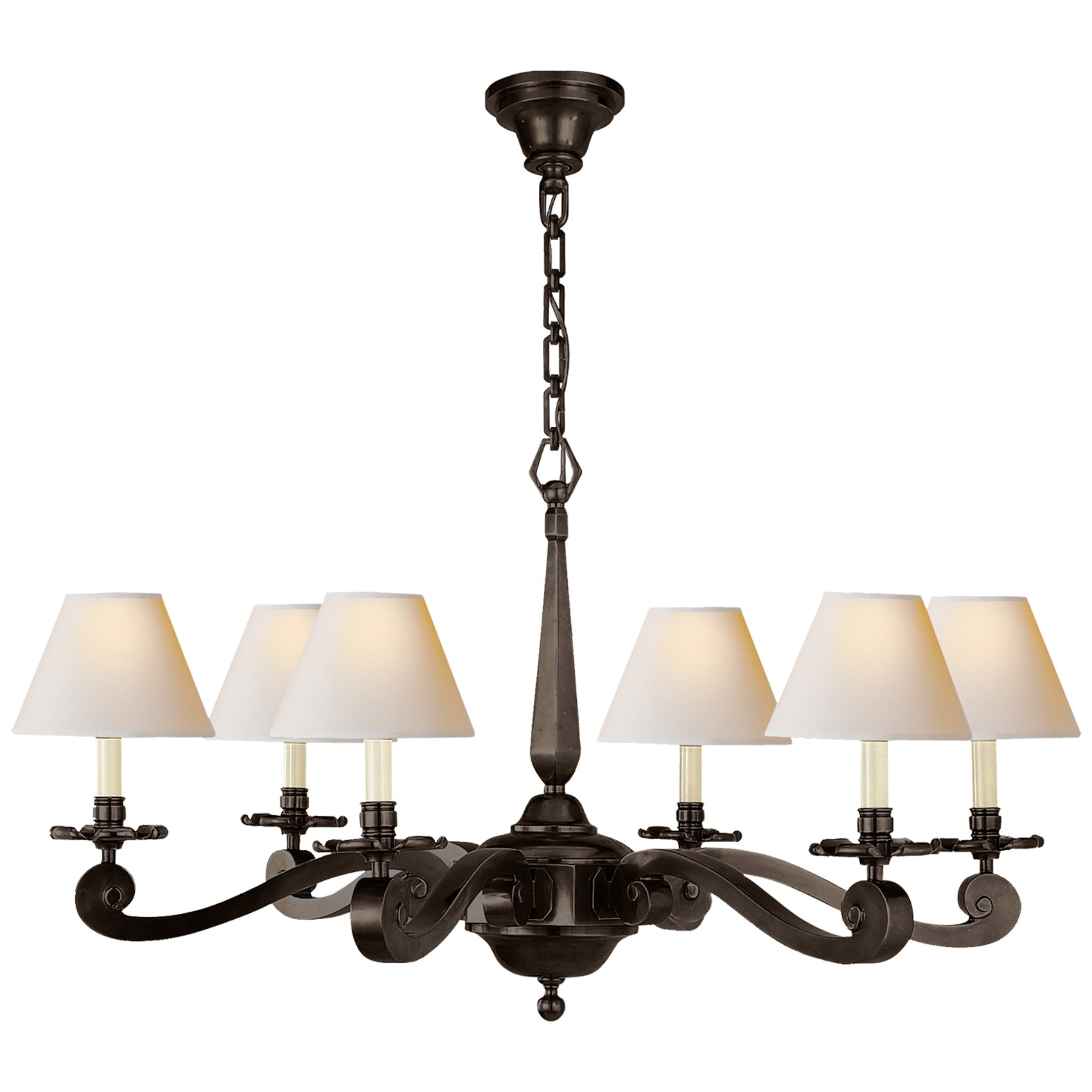 Alexa Hampton Myrna Chandelier in Gun Metal with Natural Paper Shades Ceiling Light W33" x H21"