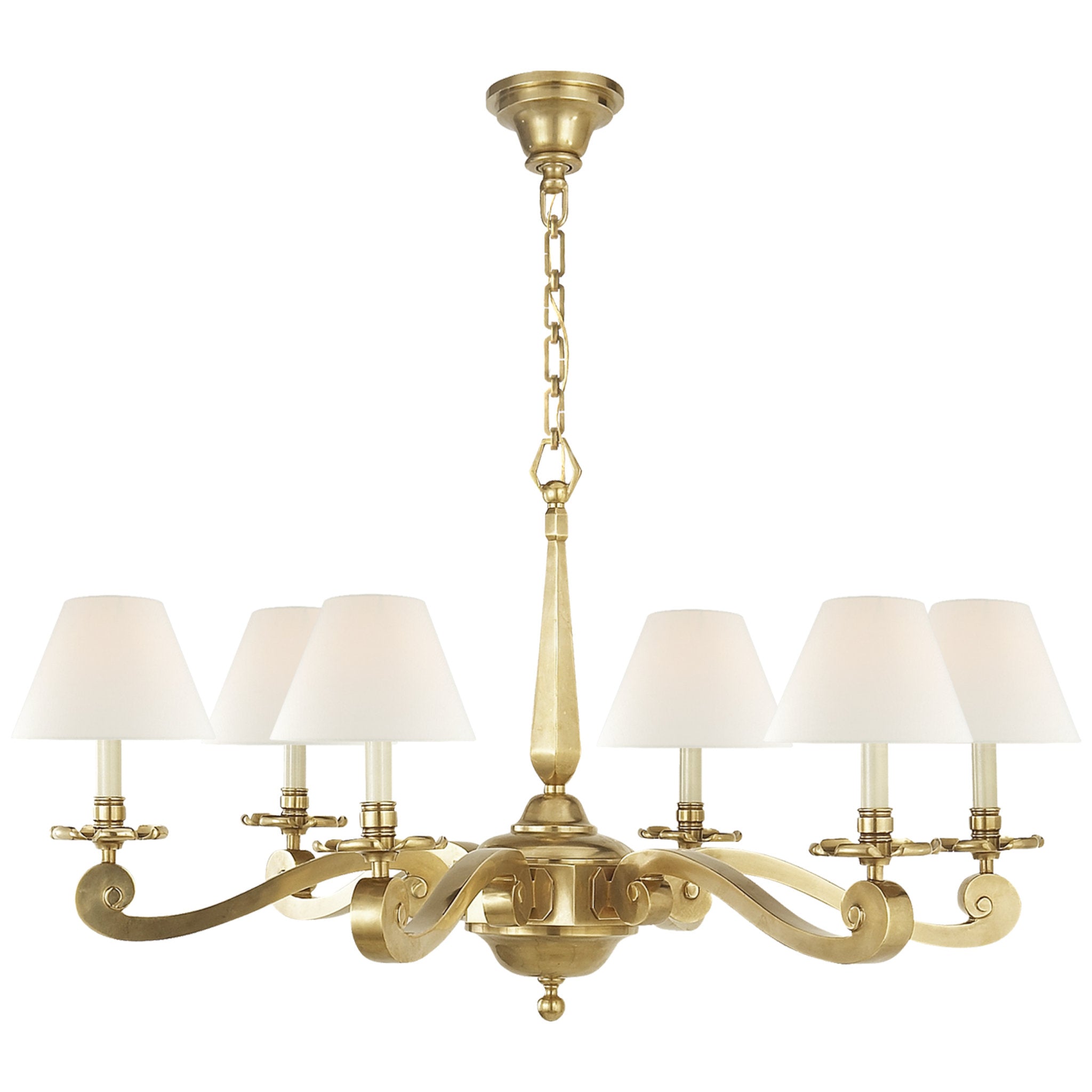 Alexa Hampton Myrna Chandelier in Natural Brass with Linen Shades Ceiling Light W33" x H21"
