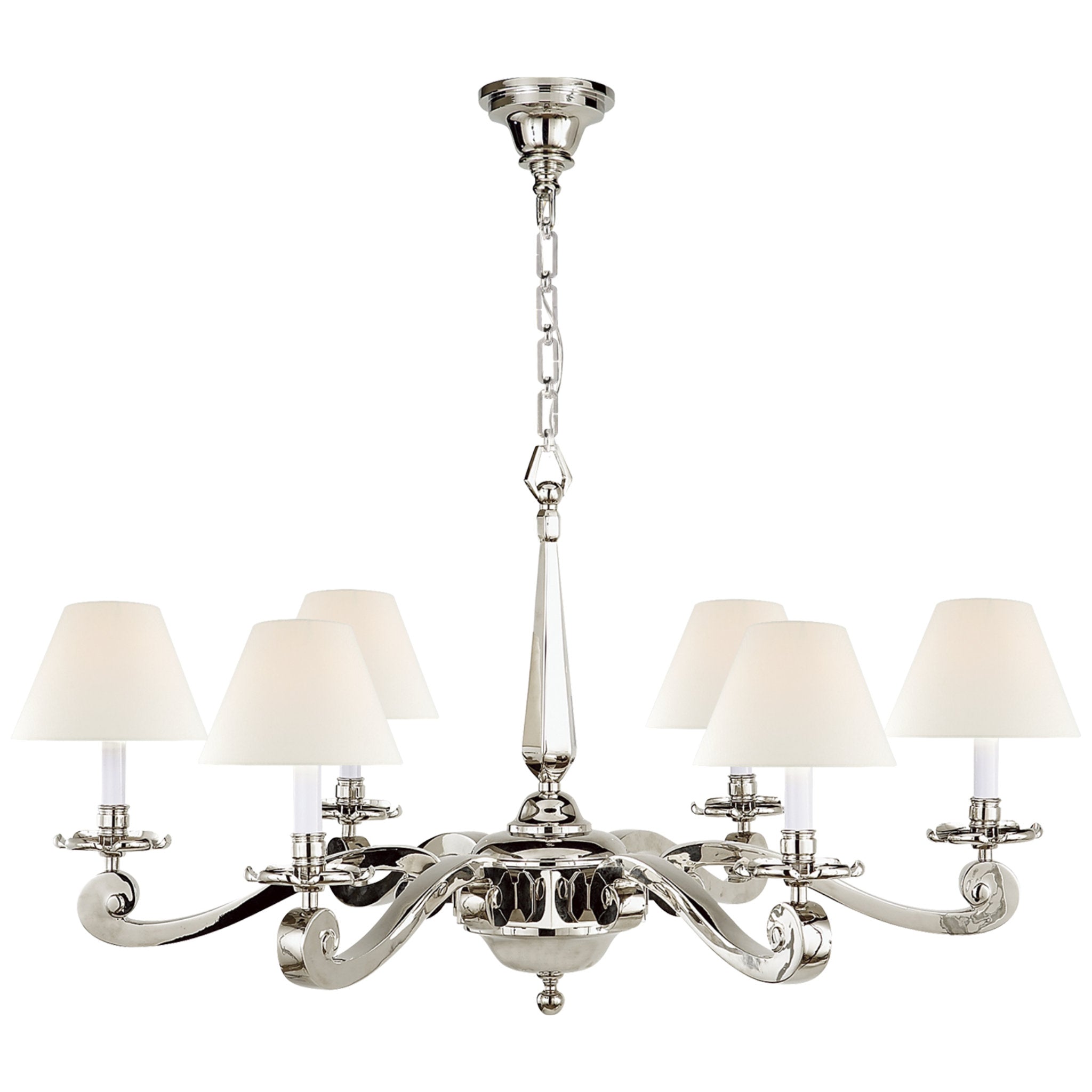 Alexa Hampton Myrna Chandelier in Polished Nickel with Linen Shades Ceiling Light W33" x H21"