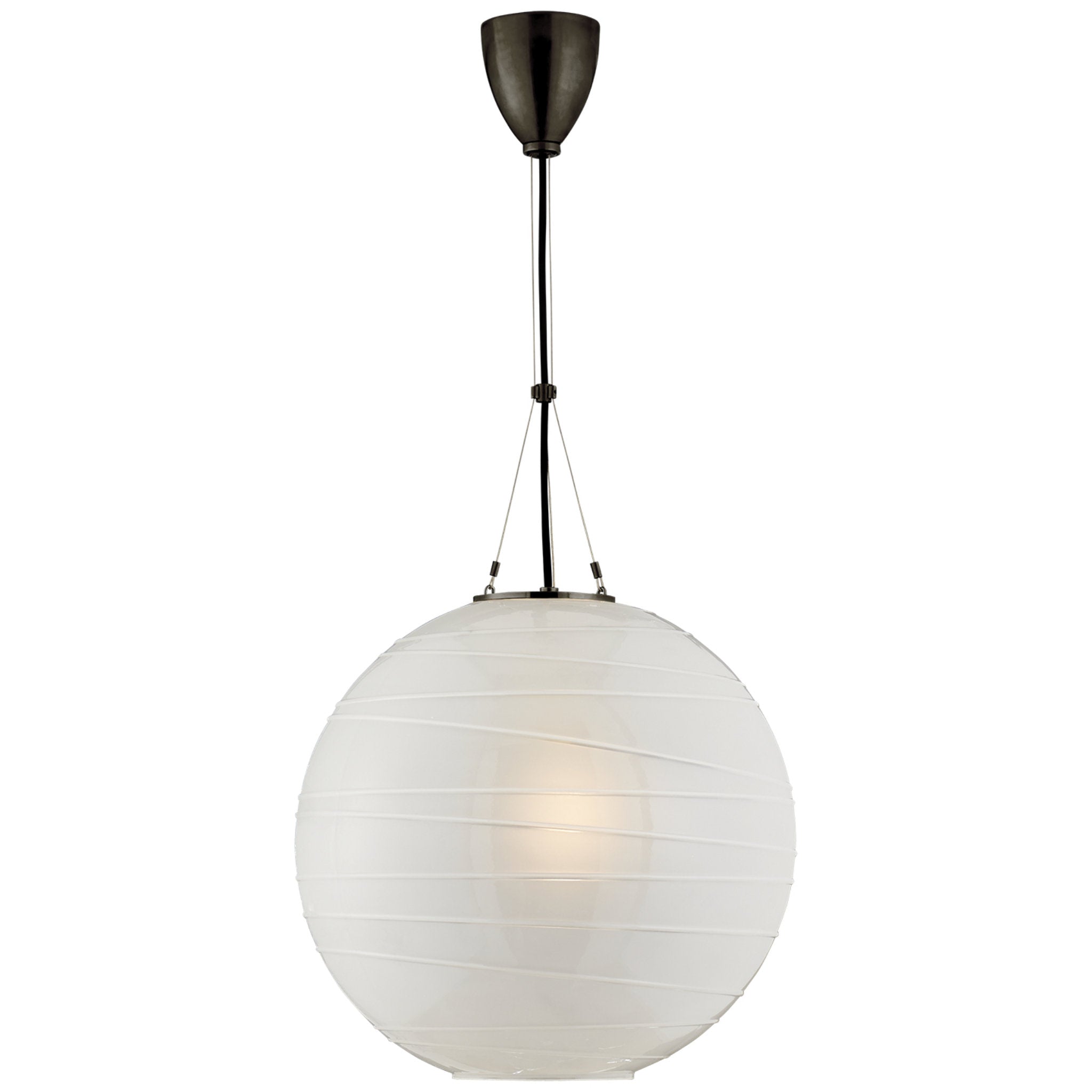 Alexa Hampton Hailey Medium Round Pendant in Gun Metal with Frosted Glass Ceiling Light W18"