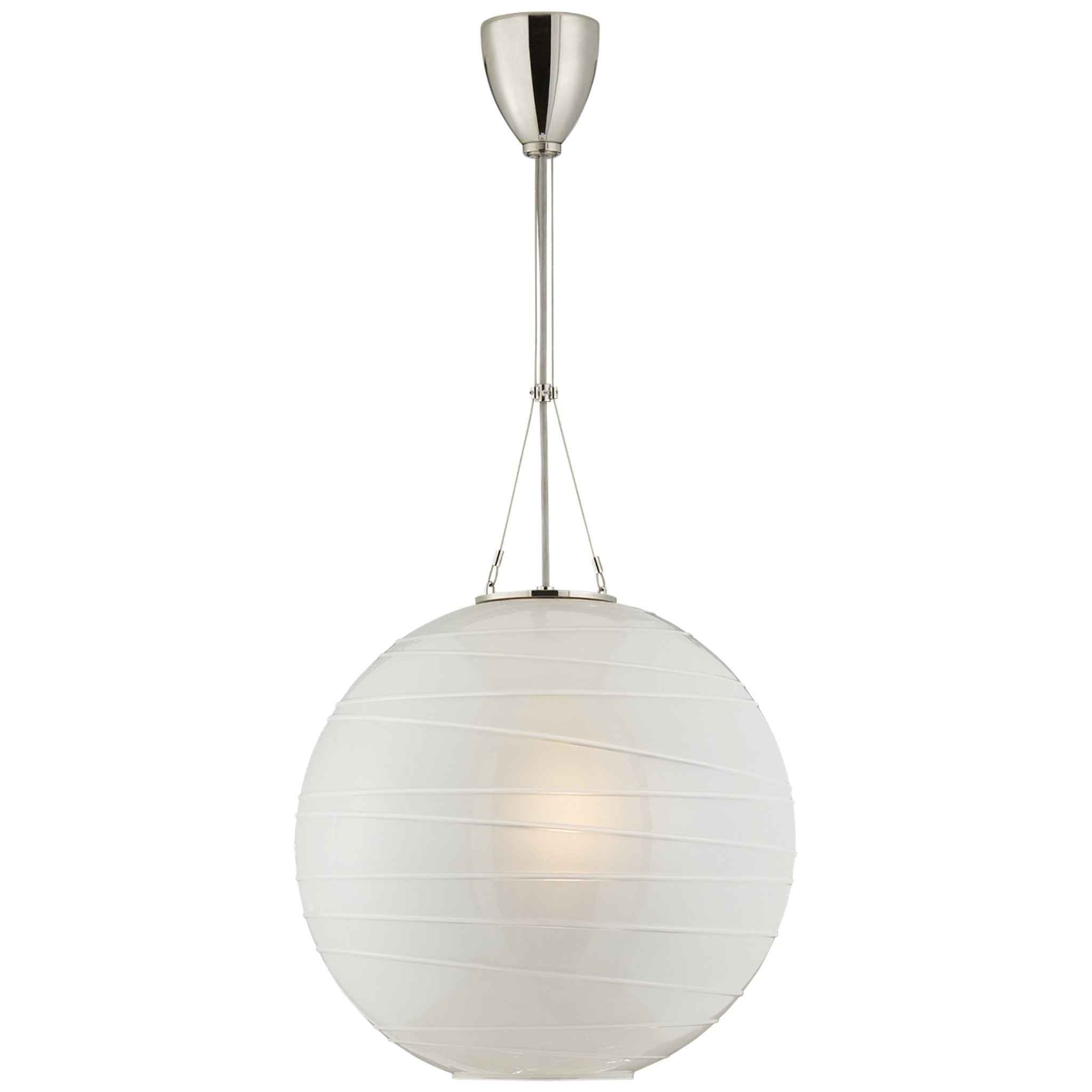 Alexa Hampton Hailey Medium Round Pendant in Polished Nickel with Frosted Glass Ceiling Light W18"