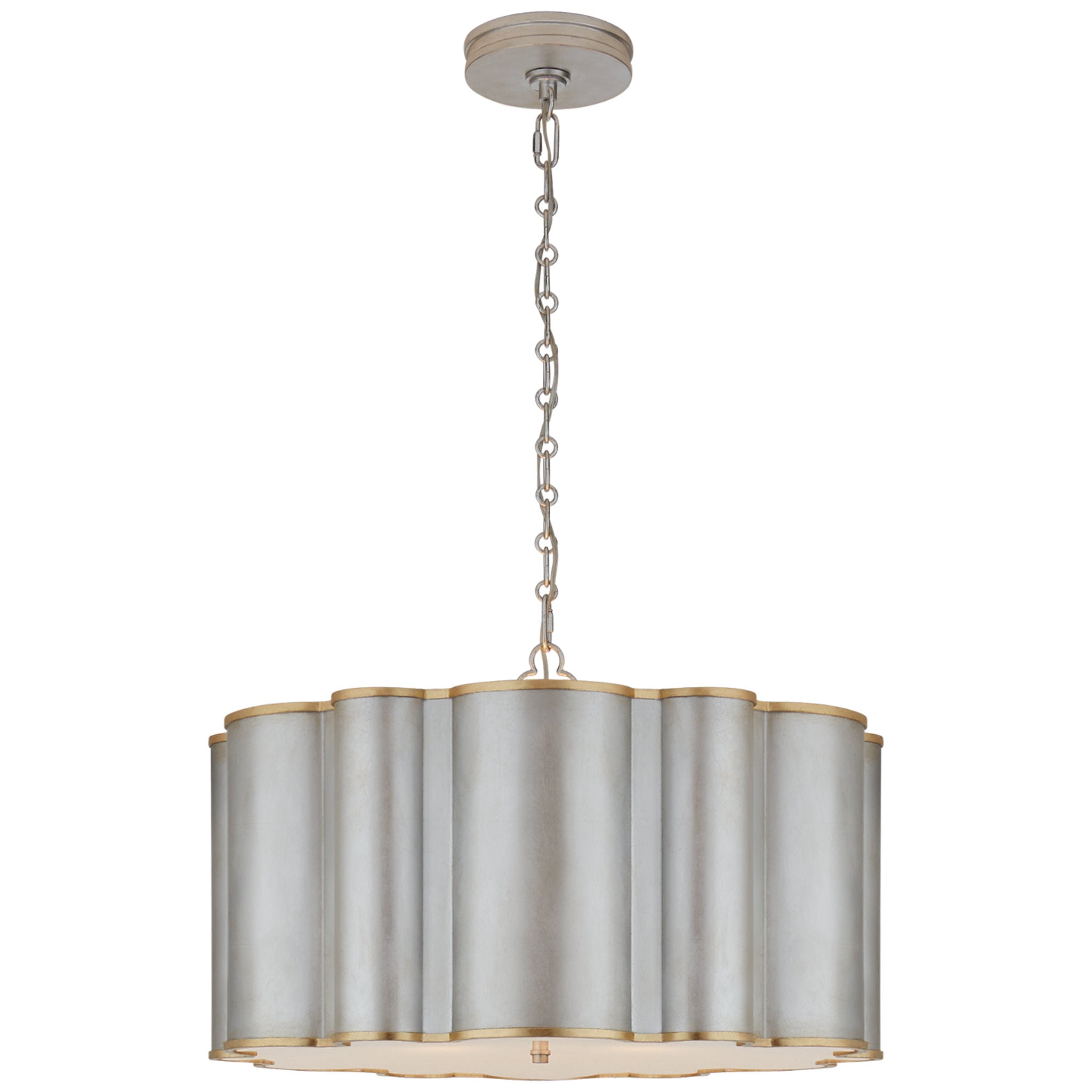 Alexa Hampton Markos Large Hanging Shade in Burnished Silver Leaf and Gild with Frosted Acrylic Ceiling Light W26" x H16.25"