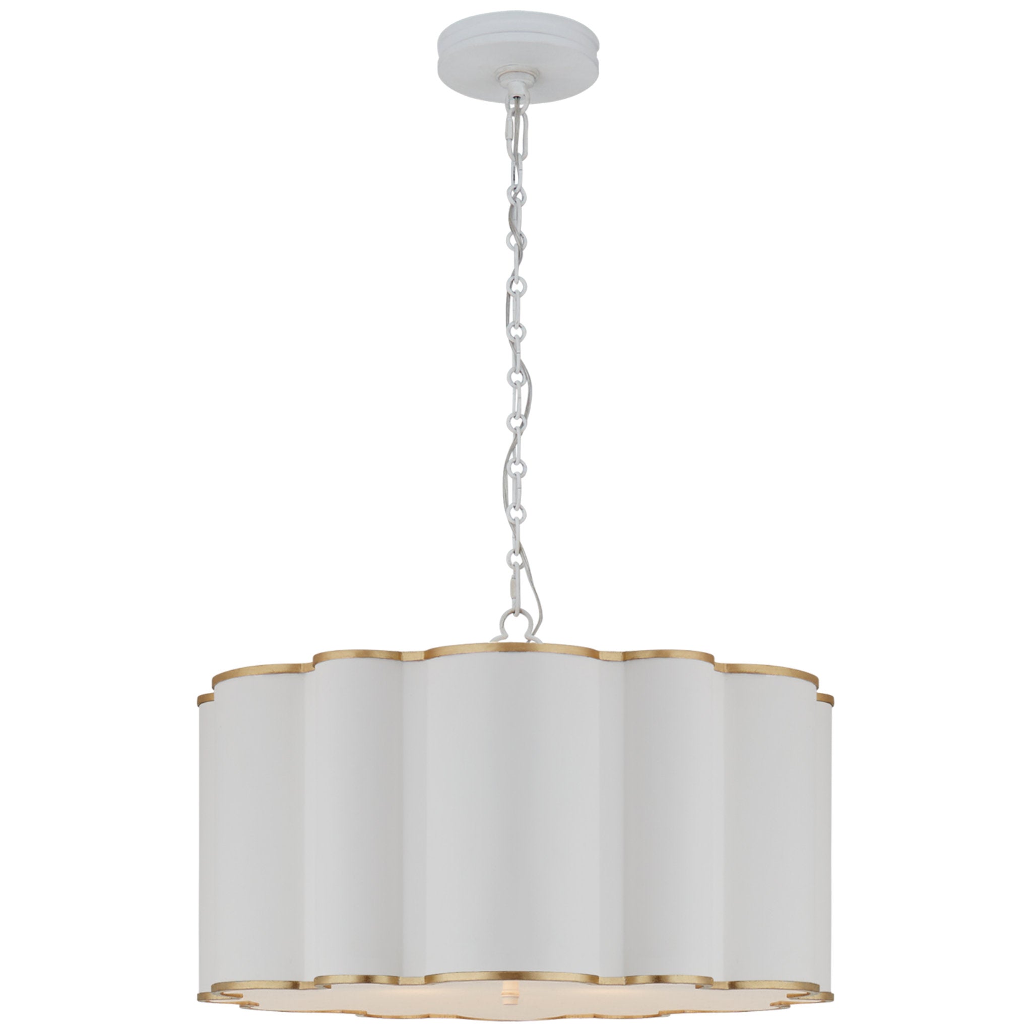 Alexa Hampton Markos Large Hanging Shade in White and Gild with Frosted Acrylic Ceiling Light W26" x H16.25"