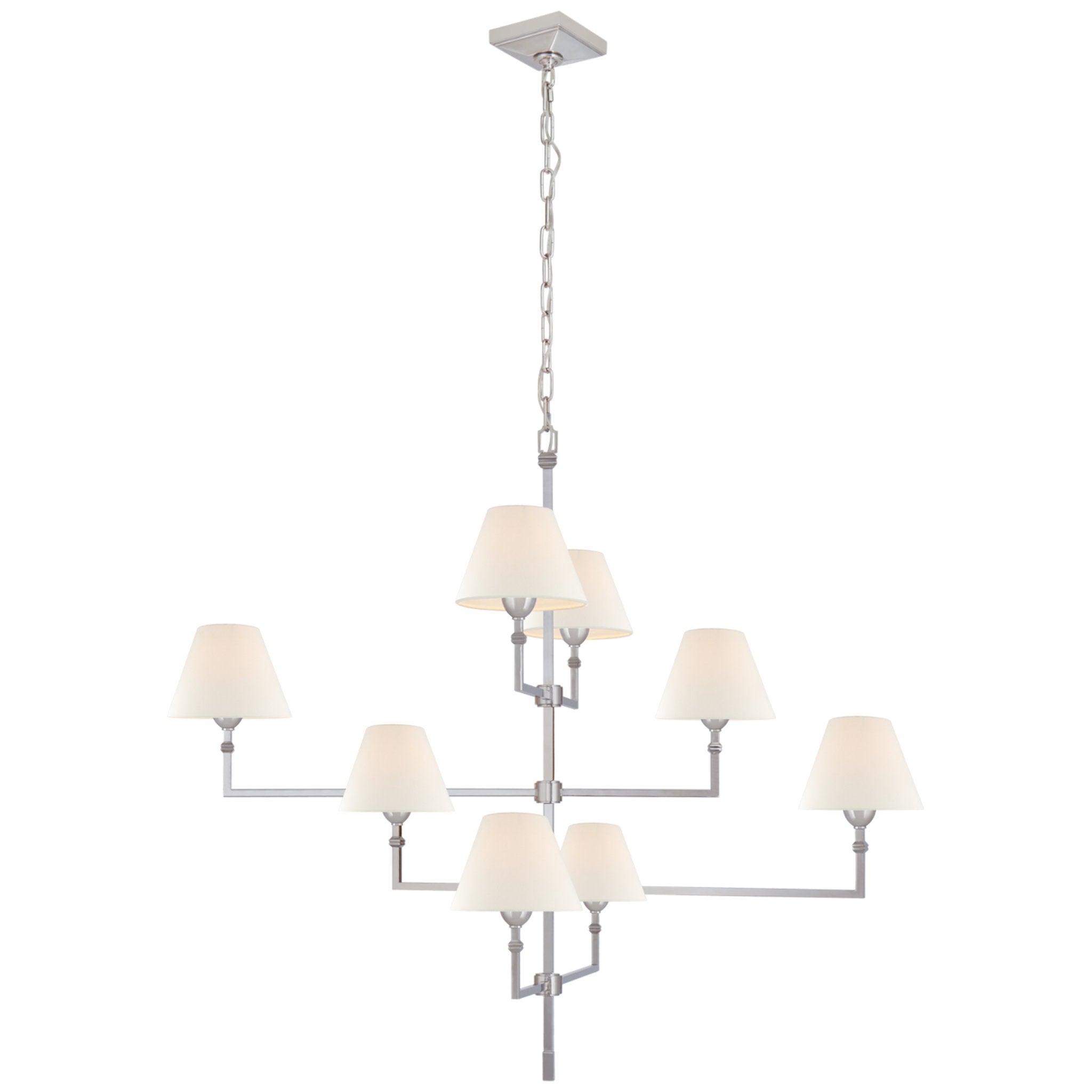 Alexa Hampton Jane Large Offset Chandelier in Polished Nickel with Linen Shades Ceiling Light W47.75" x H41"