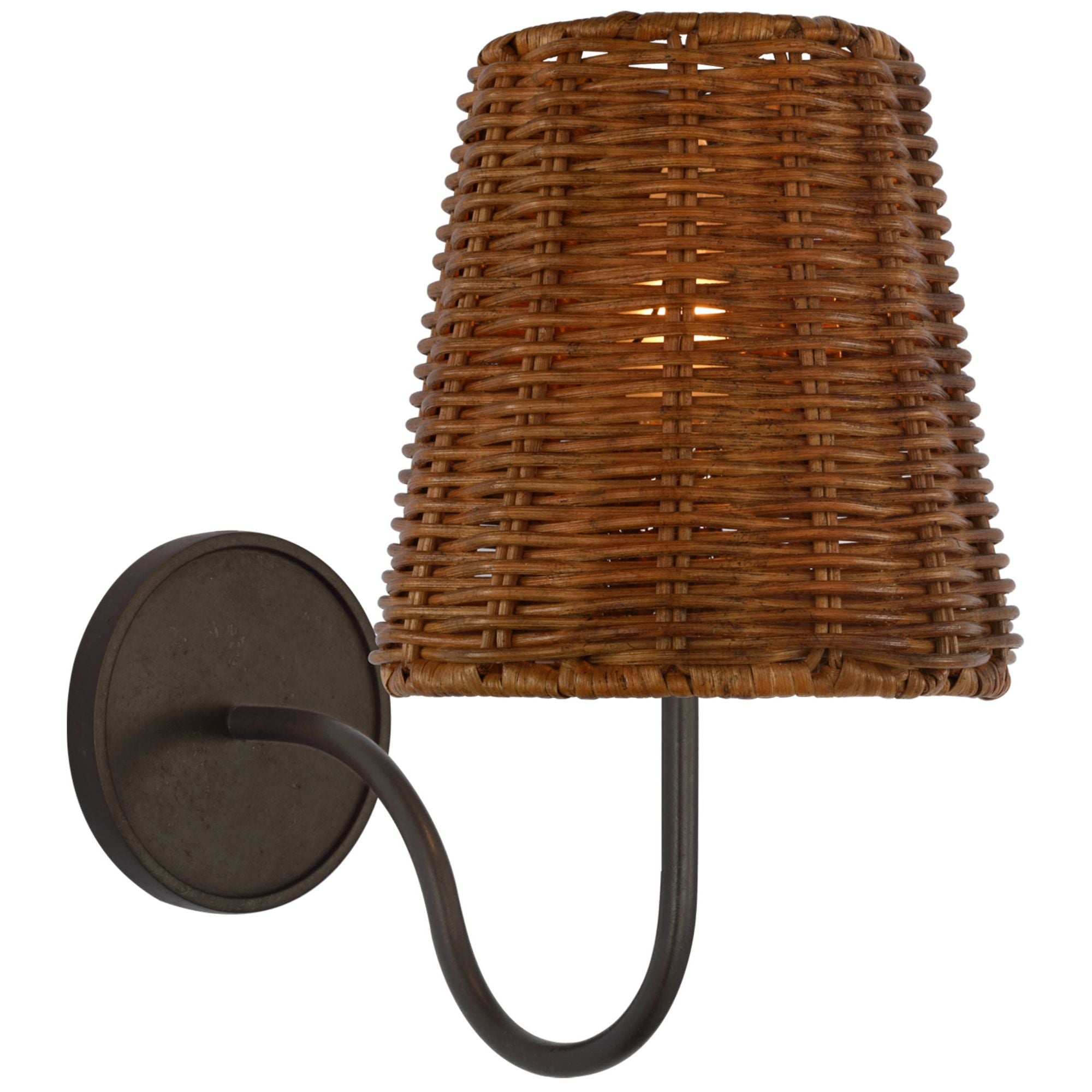 Amber Lewis Lyndsie Small Sconce in Aged Iron with Dark Wicker Shade Wall Light W6" x H10.75"