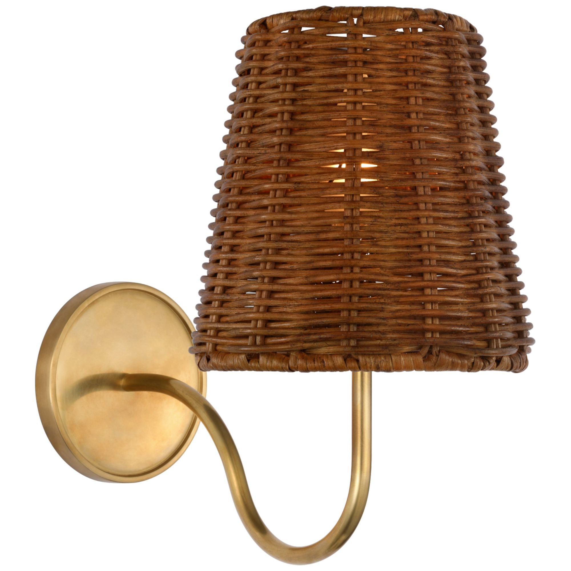 Amber Lewis Lyndsie Small Sconce in Hand-Rubbed Antique Brass with Dark Wicker Shade Wall Light W6" x H10.75"