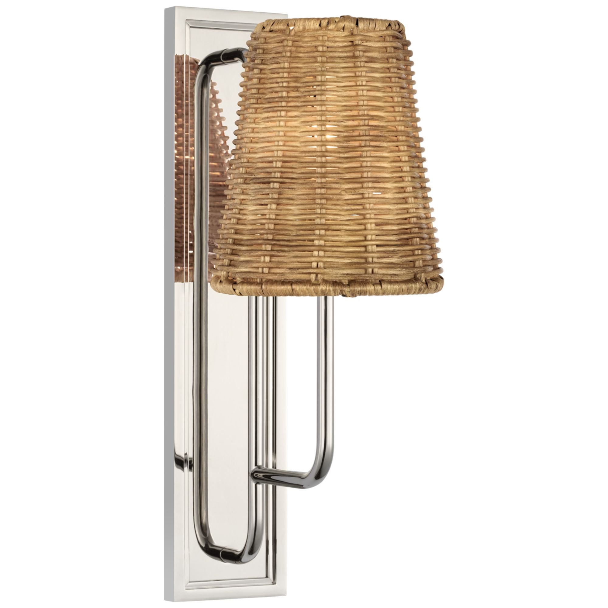 Amber Lewis Rui Sconce in Polished Nickel with Natural Wicker Shade Wall Light W5" x H14"