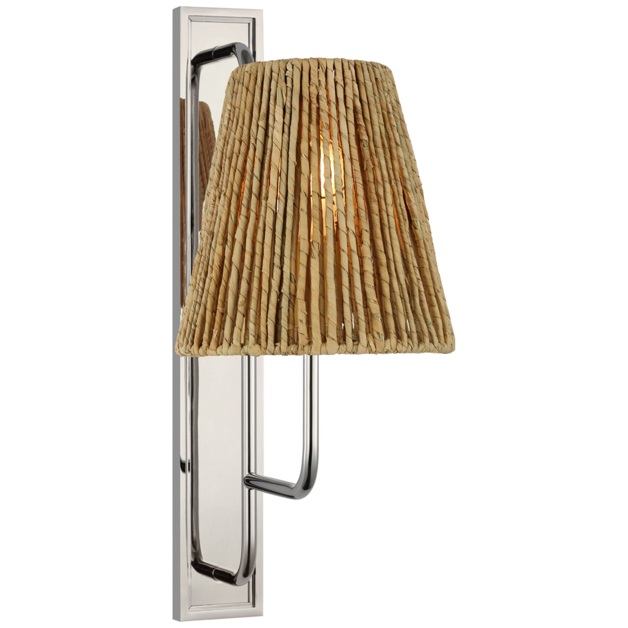 Amber Lewis Rui Tall Sconce in Polished Nickel with Natural Abaca Shade Wall Light W8" x H20"