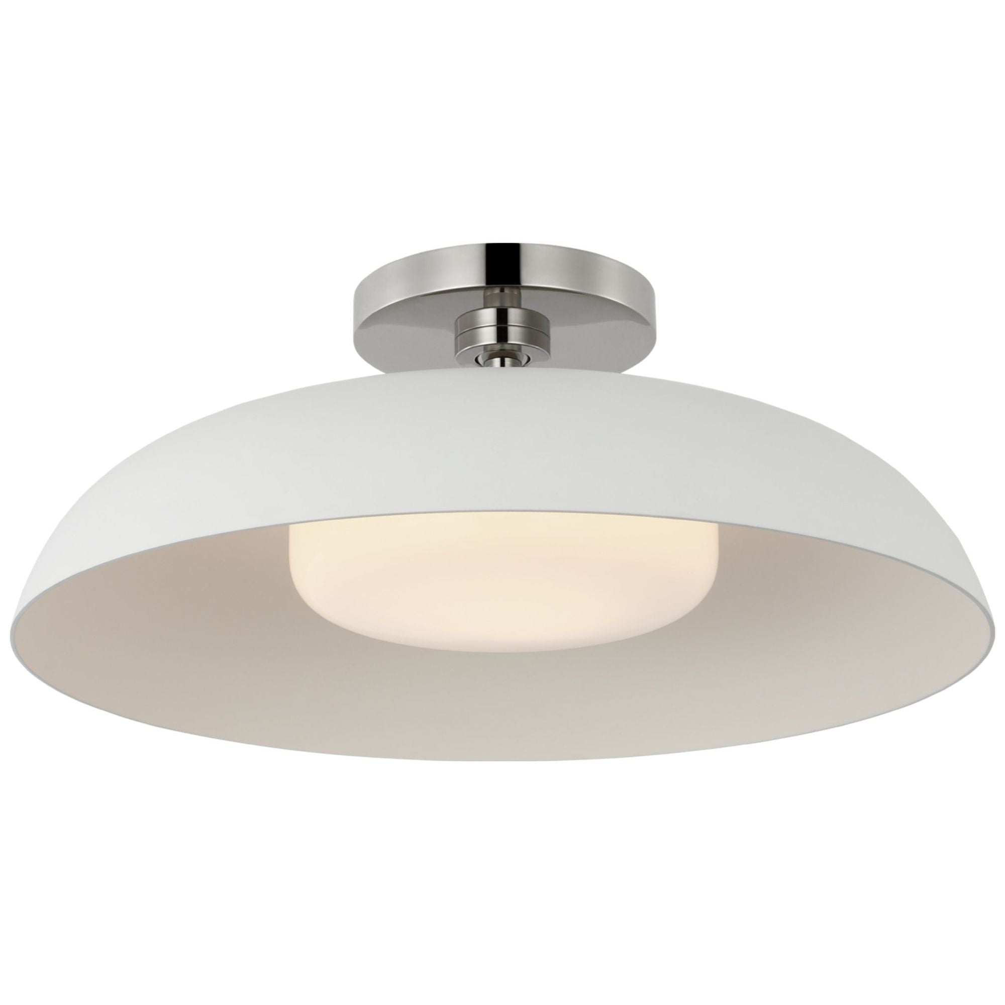 Amber Lewis Cyrus 16" Flush Mount in Polished Nickel and White with White Glass Ceiling Light W15.5" x H6"