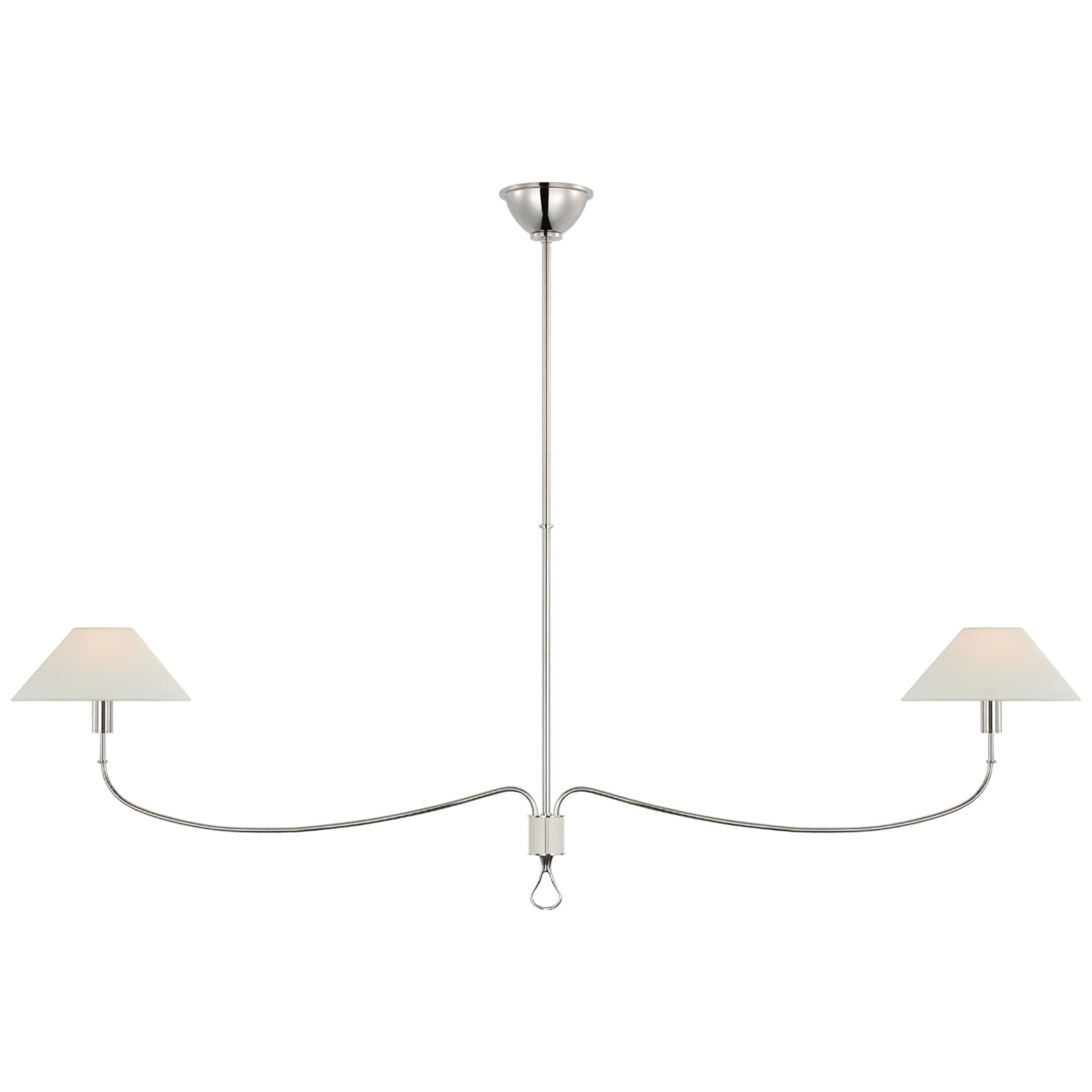 Amber Lewis Griffin Grande Linear Chandelier in Polished Nickel and Parchment Leather with Linen Shades Ceiling Light W10.5" x 62"