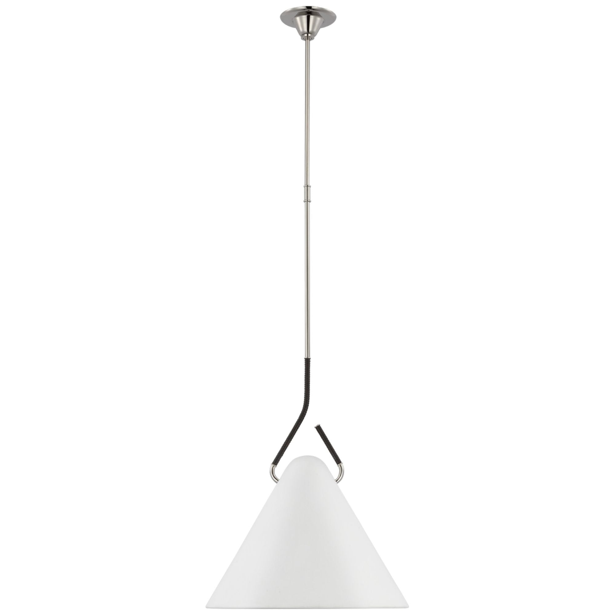 Amber Lewis Laken 19" Pendant in Polished Nickel and Black Rattan with White Shade Ceiling Light W18.5"