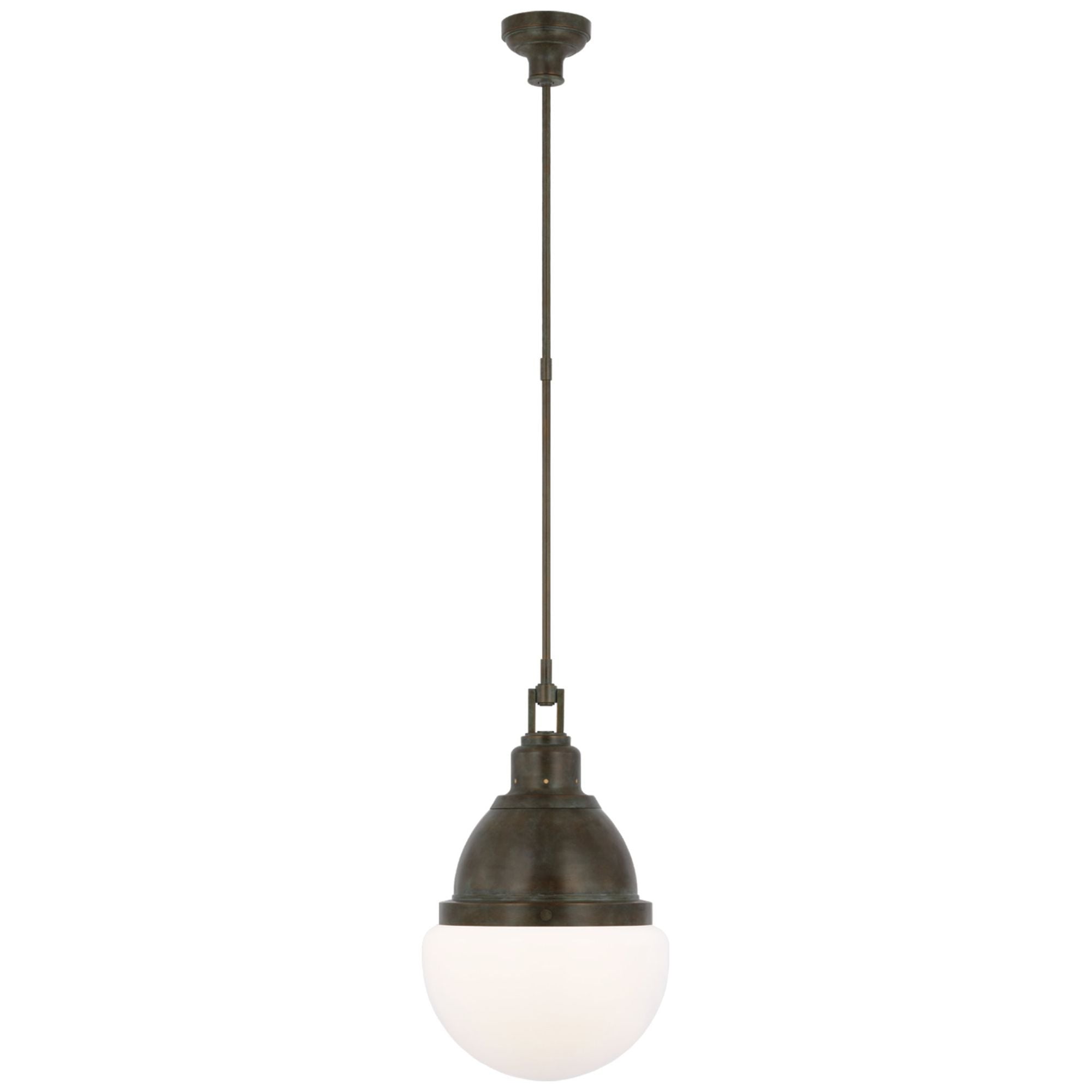 Amber Lewis Bernard 14" Pendant in Bronze with Verdigris Highlights with White Glass Ceiling Light W13.75"