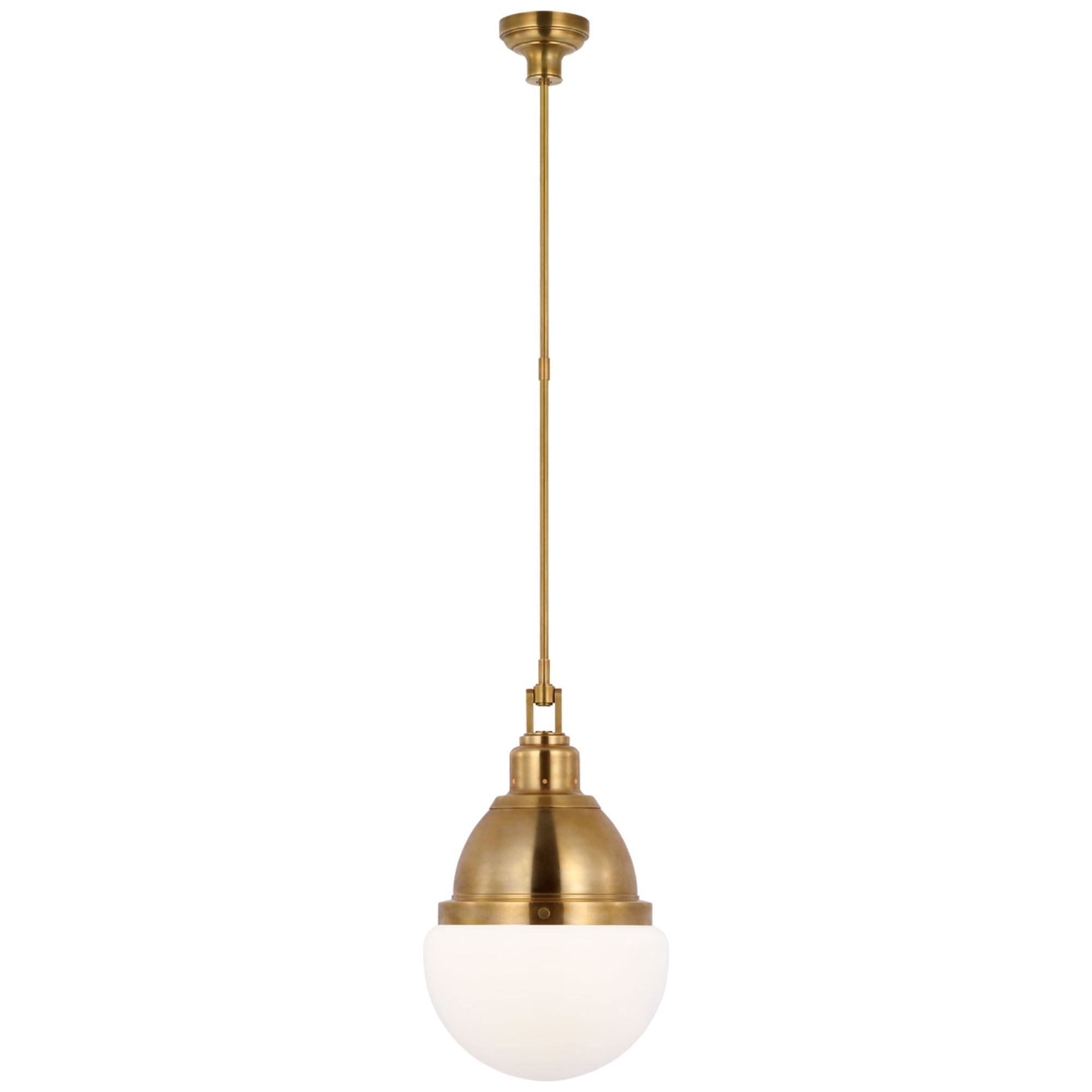 Amber Lewis Bernard 14" Pendant in Hand-Rubbed Antique Brass with White Glass Ceiling Light W13.75"