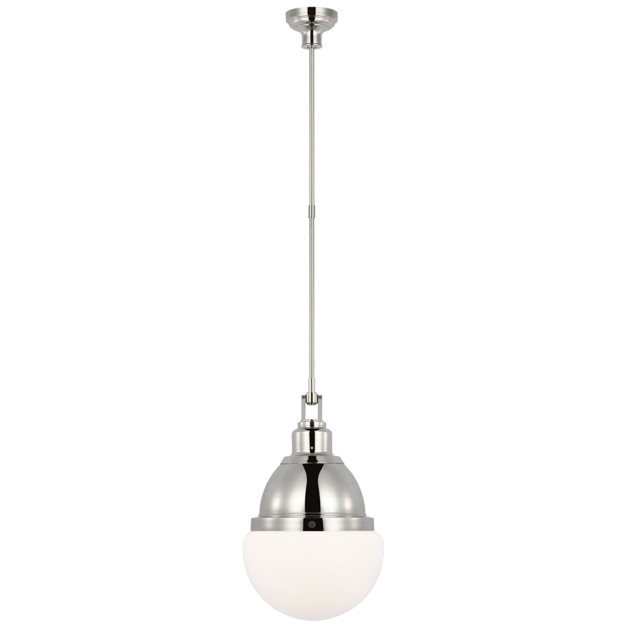 Amber Lewis Bernard 14" Pendant in Polished Nickel with White Glass Ceiling Light W13.75"