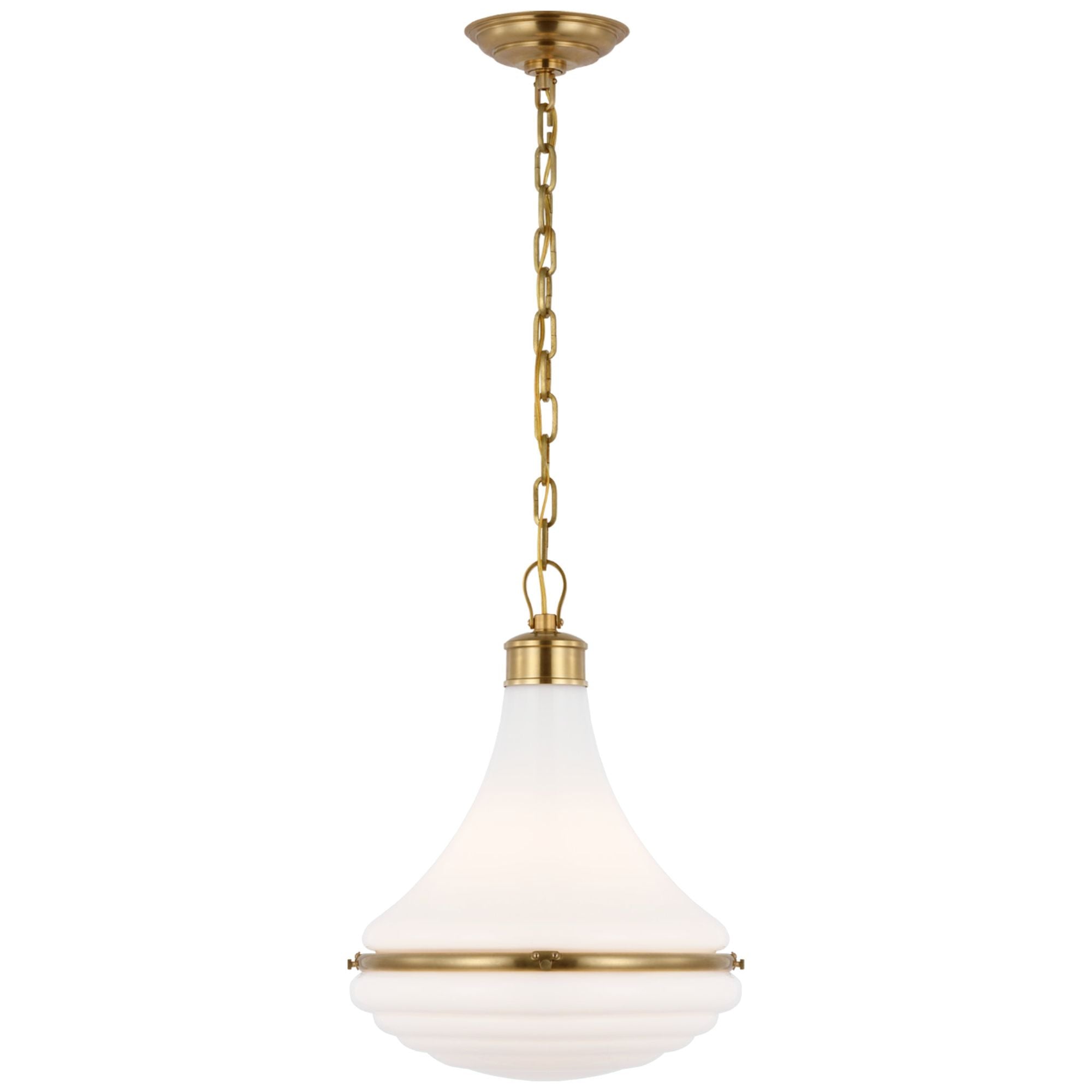 Amber Lewis Wesley 15" Pendant in Hand-Rubbed Antique Brass with White Glass Ceiling Light W14.75" x H19.75"