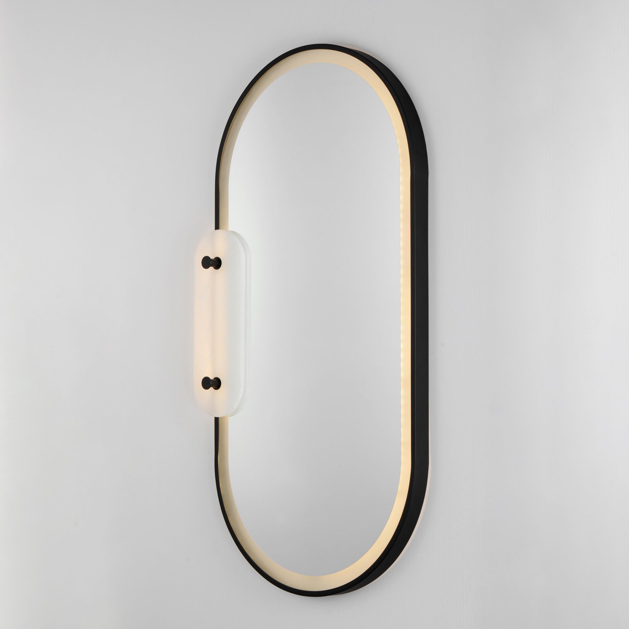Studio M SM24800WABK Stonewall White Alabaster LED Mirror in Black by Nina Magon