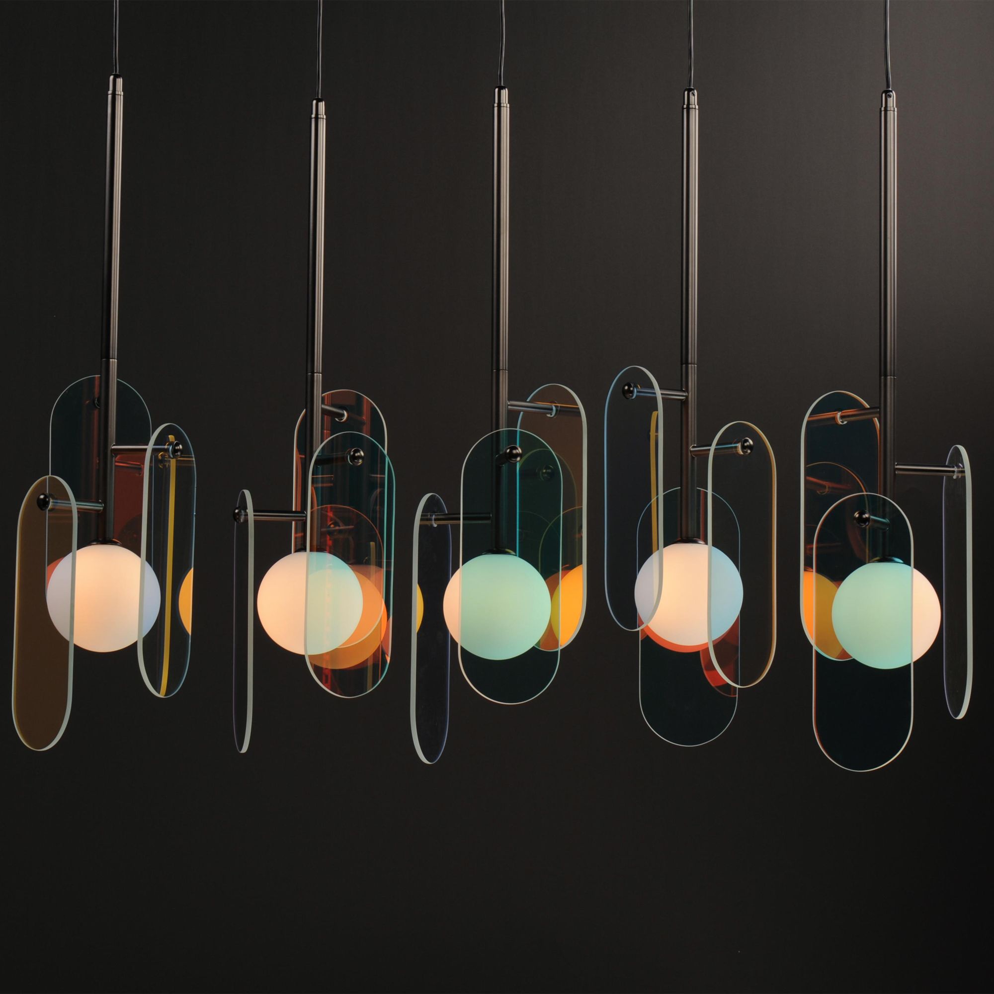 Studio M SM24815DCGM Megalith 5-Light Pendant Dichroic Glass in Gunmetal by Nina Magon
