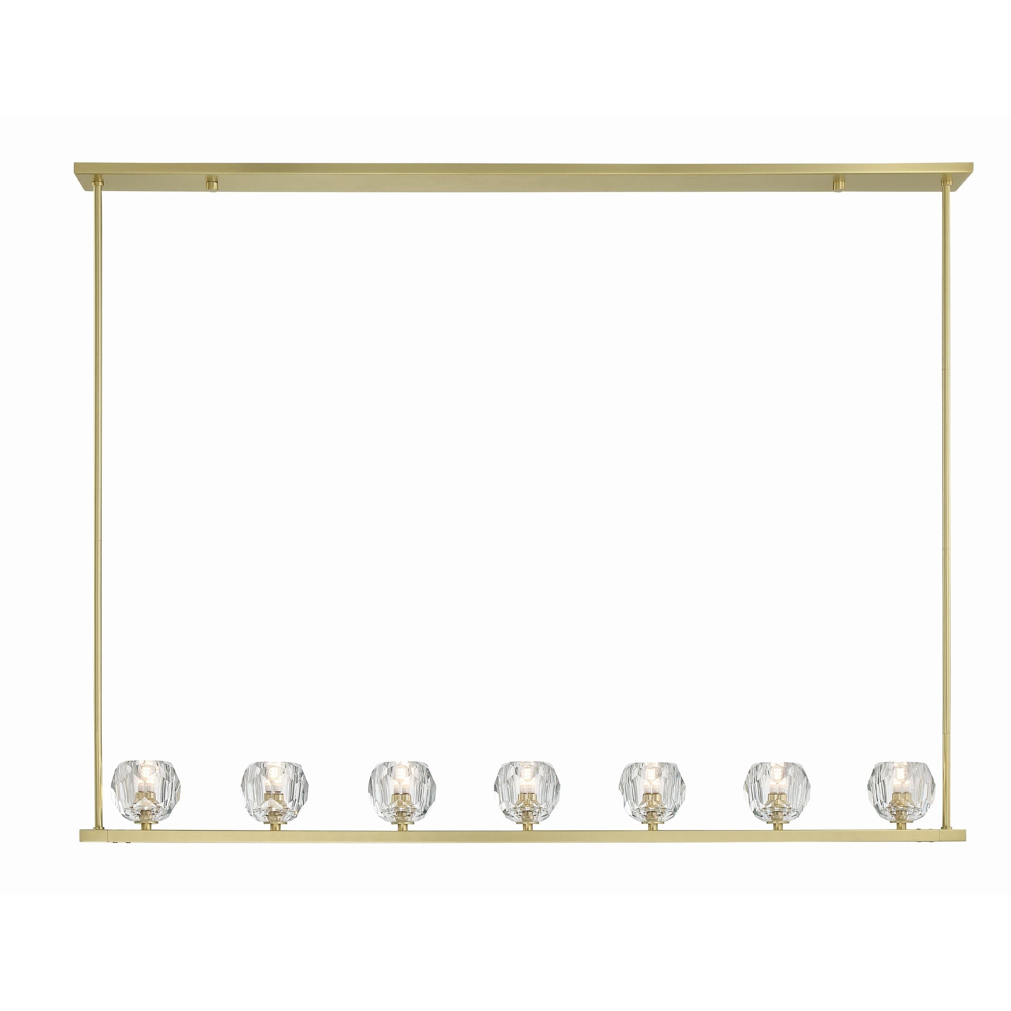 Aragon 7 Light LED Soft Brass Linear Chandelier Faceted Cut Crystal 56"W x 6.75"H x 4.25"D