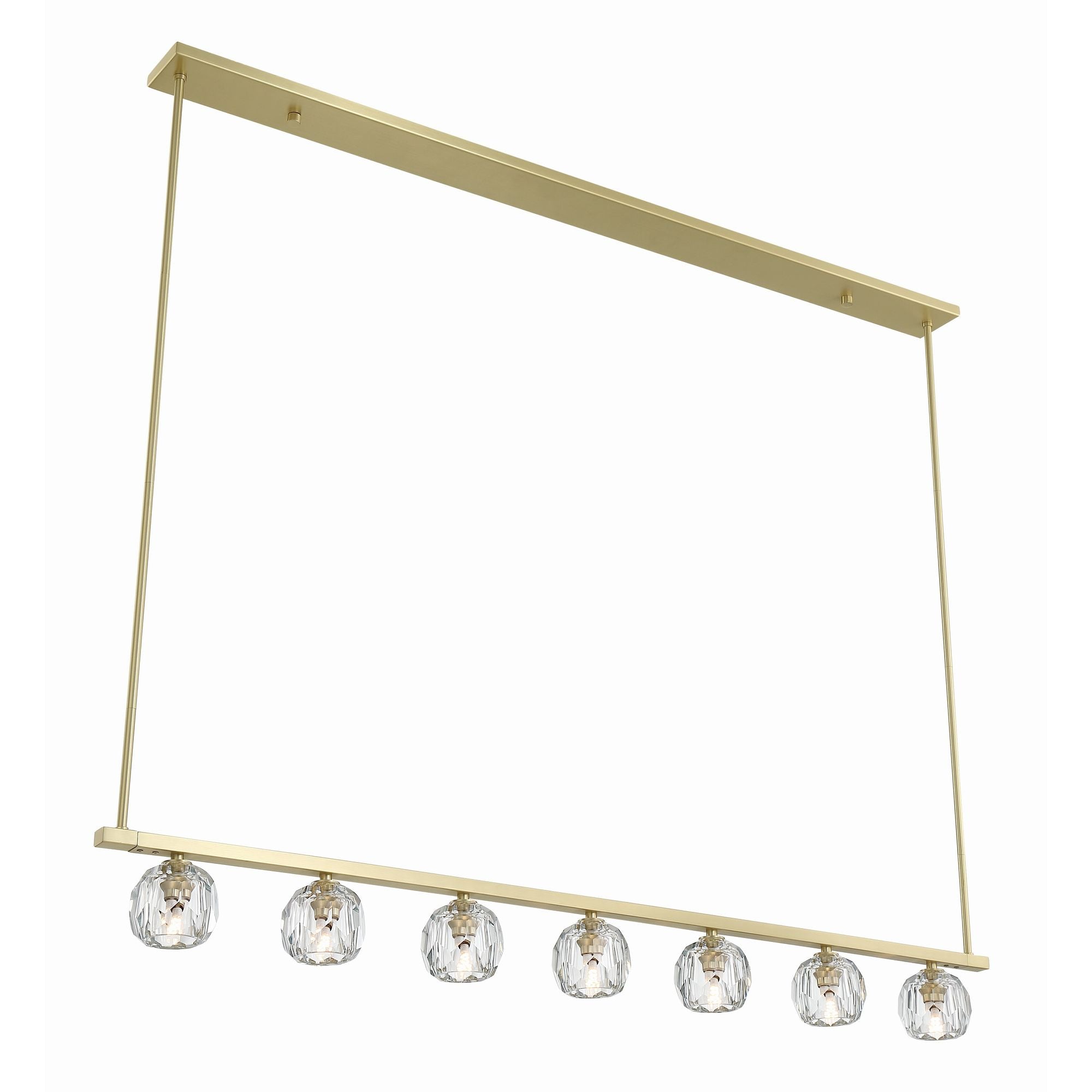 Aragon 7 Light LED Soft Brass Linear Chandelier Faceted Cut Crystal 56"W x 6.75"H x 4.25"D