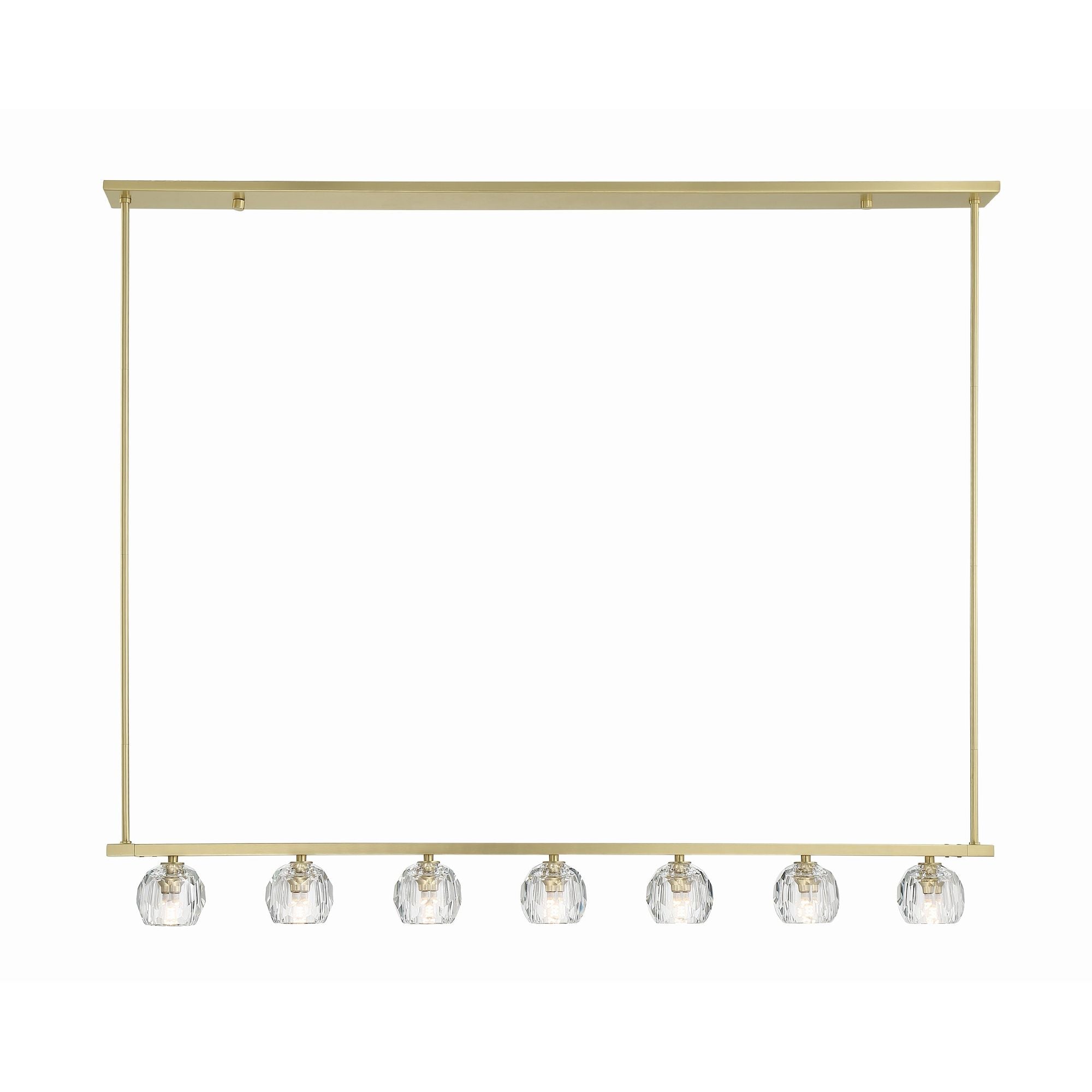 Aragon 7 Light LED Soft Brass Linear Chandelier Faceted Cut Crystal 56"W x 6.75"H x 4.25"D