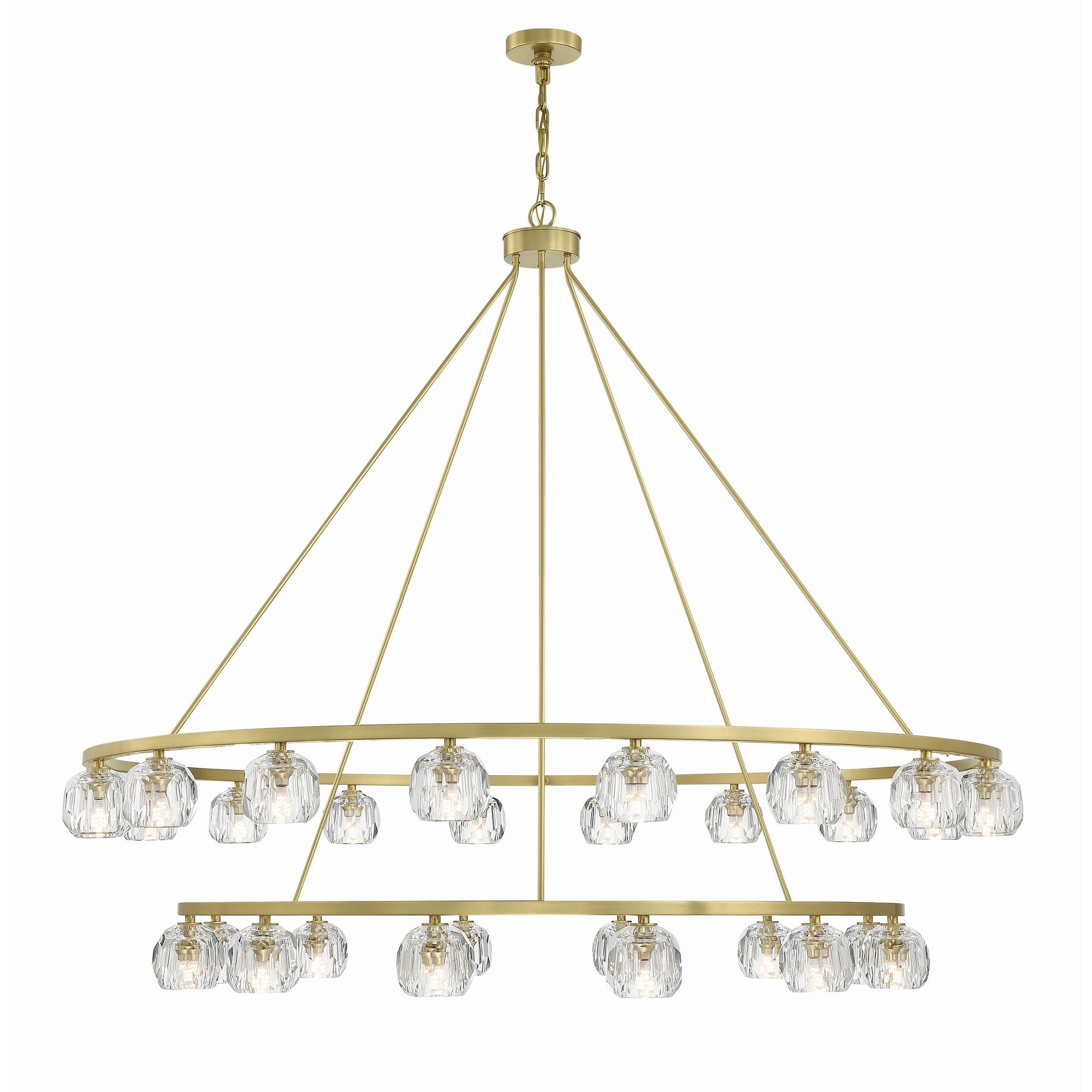 Aragon 30 Light LED Soft Brass Chandelier Faceted Cut Crystal 60"W x 46"H x 60"D