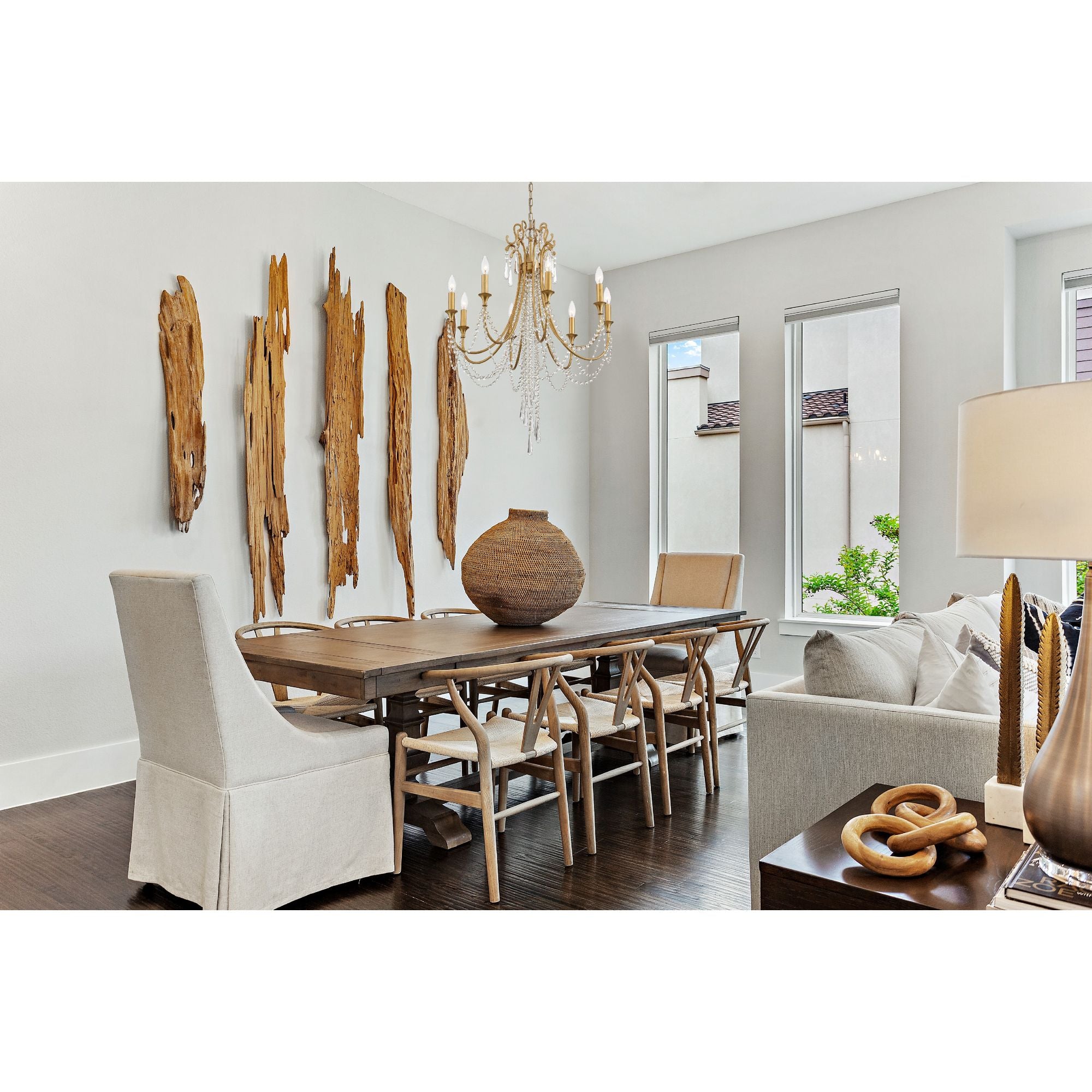 Arcadia 8 Light Antique Gold Chandelier Hand Cut Crystal 26"W x 36.25"H x 26"D