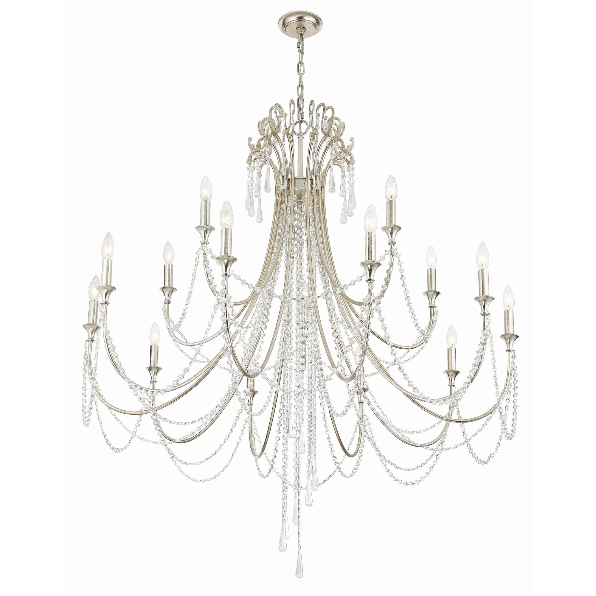Arcadia 15 Light Antique Silver Chandelier Hand Cut Crystal 46.25"W x 54.75"H x 46.25"D