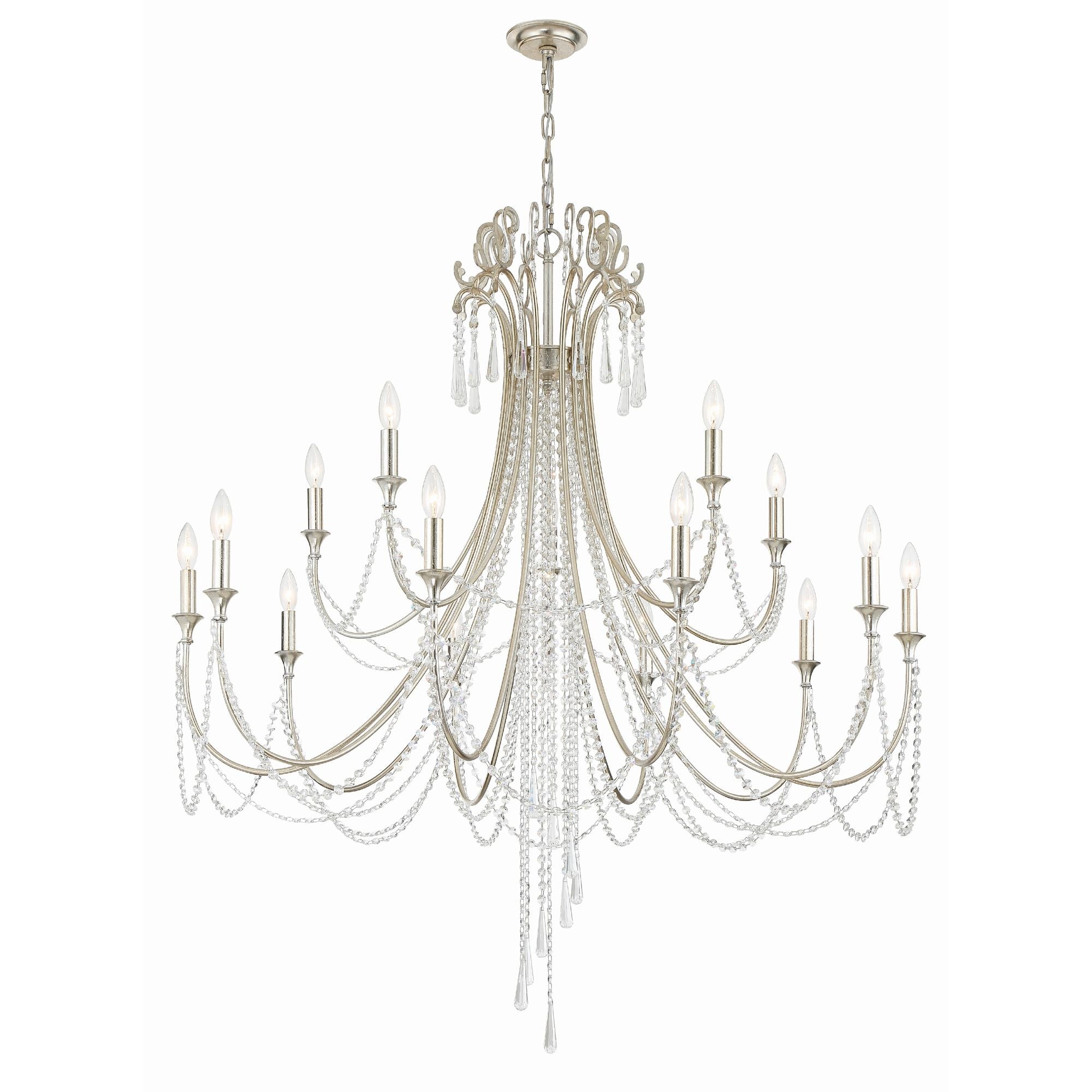 Arcadia 15 Light Antique Silver Chandelier Hand Cut Crystal 46.25"W x 54.75"H x 46.25"D