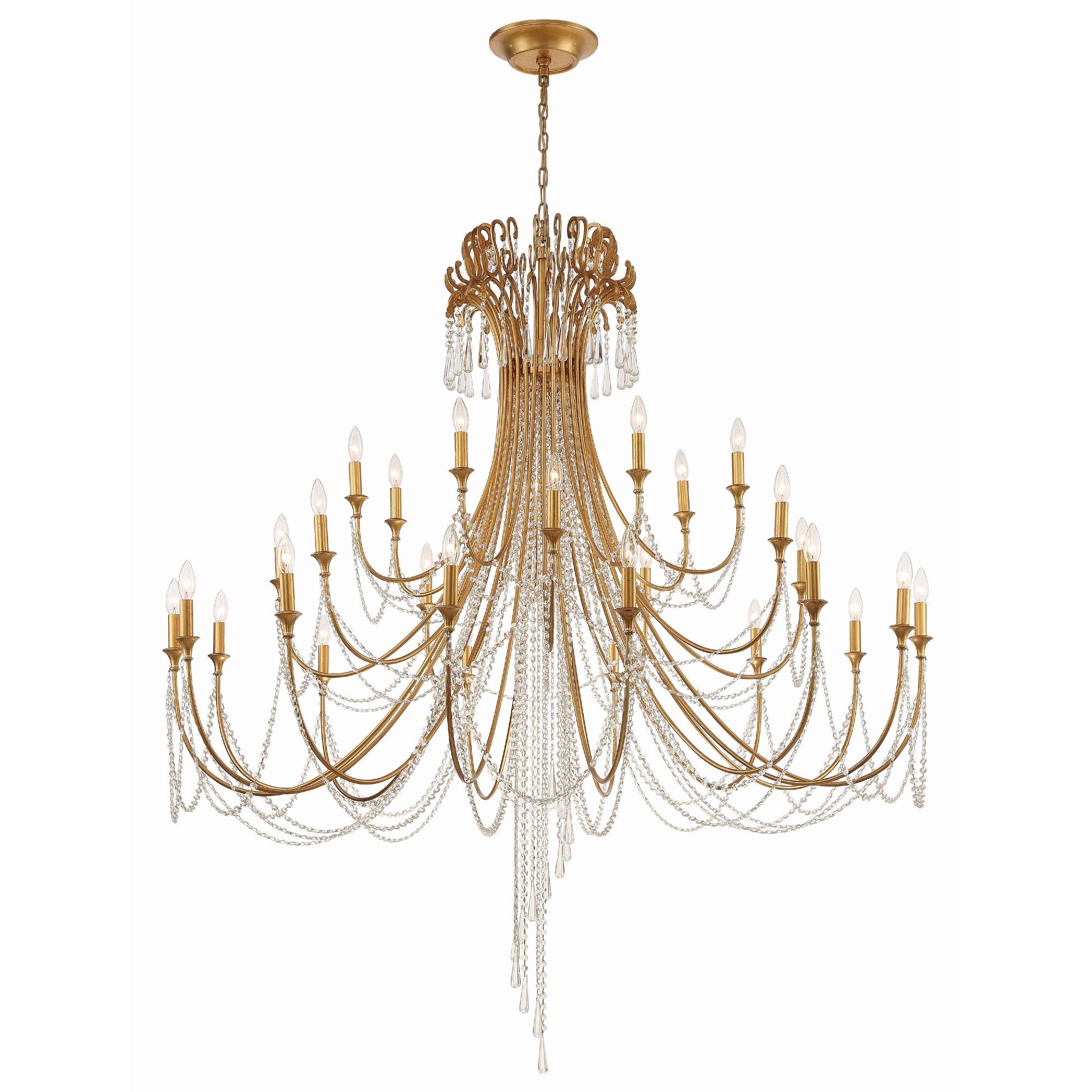 Arcadia 28 Light Antique Gold Chandelier Hand Cut Crystal 61"W x 71.5"H x 61"D