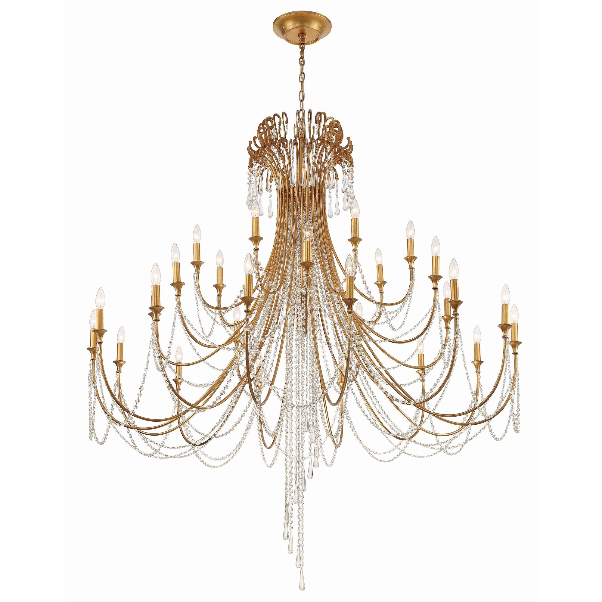 Arcadia 28 Light Antique Gold Chandelier Hand Cut Crystal 61"W x 71.5"H x 61"D