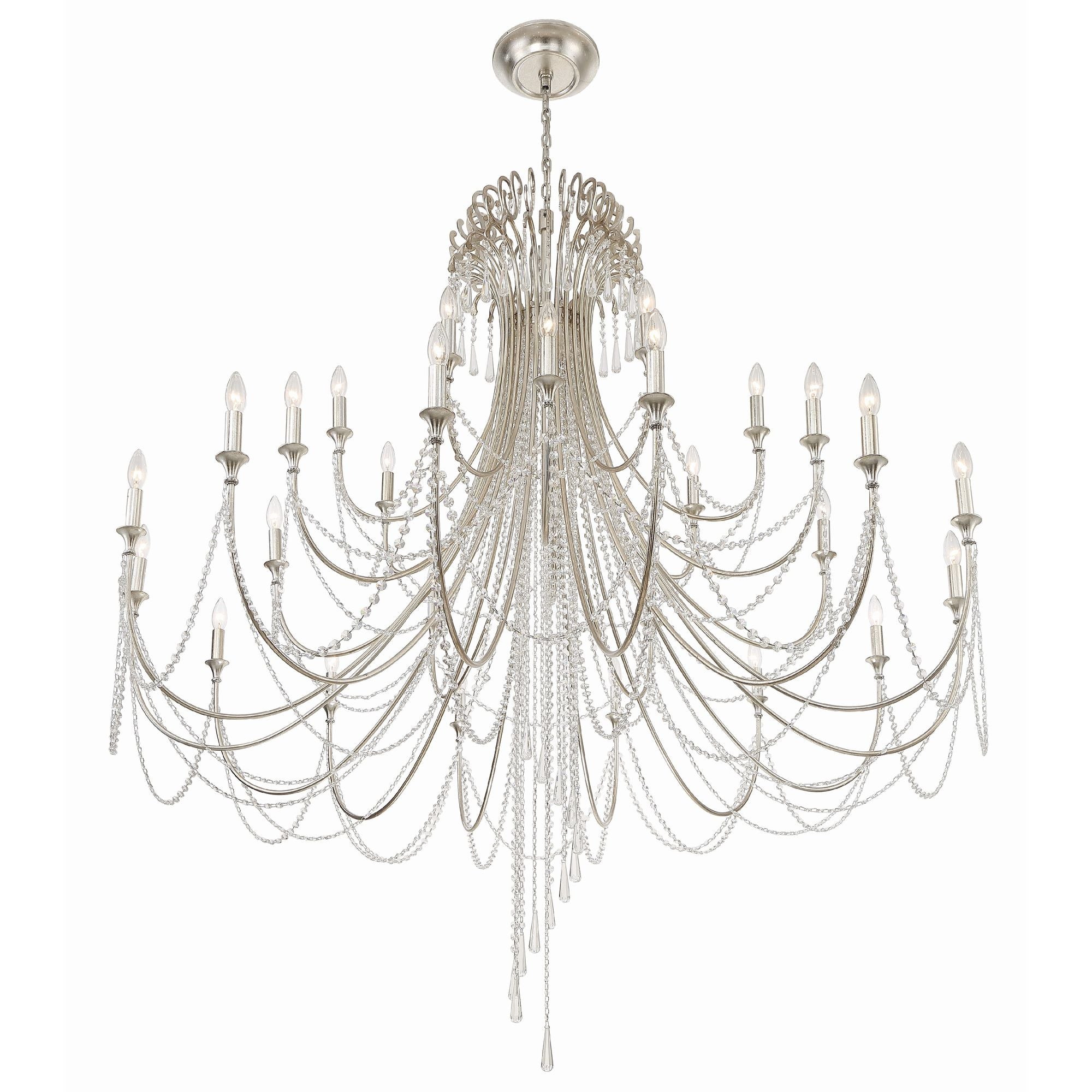 Arcadia 28 Light Antique Silver Chandelier Hand Cut Crystal 61"W x 71.5"H x 61"D
