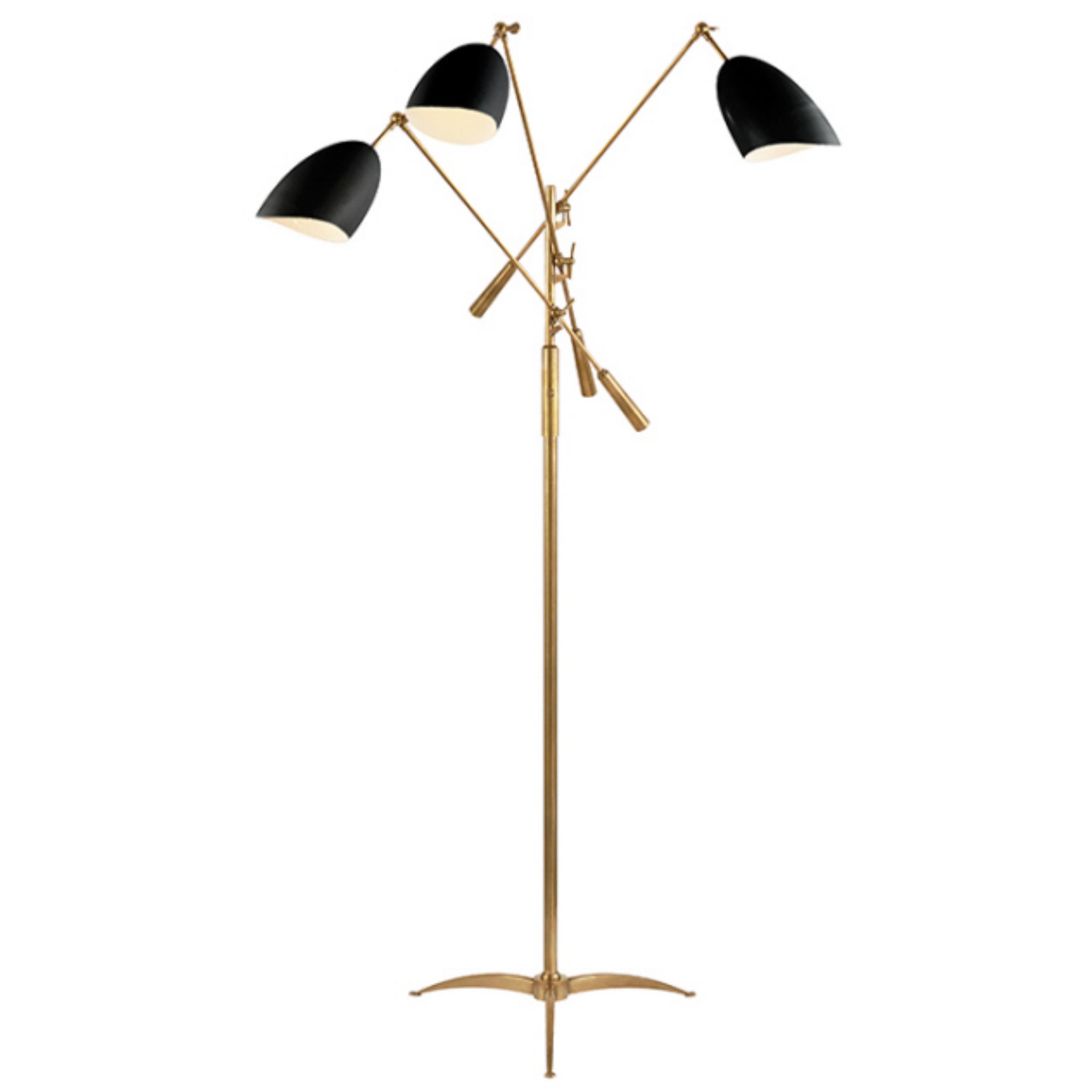 AERIN Sommerard Triple Arm Floor Lamp in Hand-Rubbed Antique Brass with Black H60" - 82"
