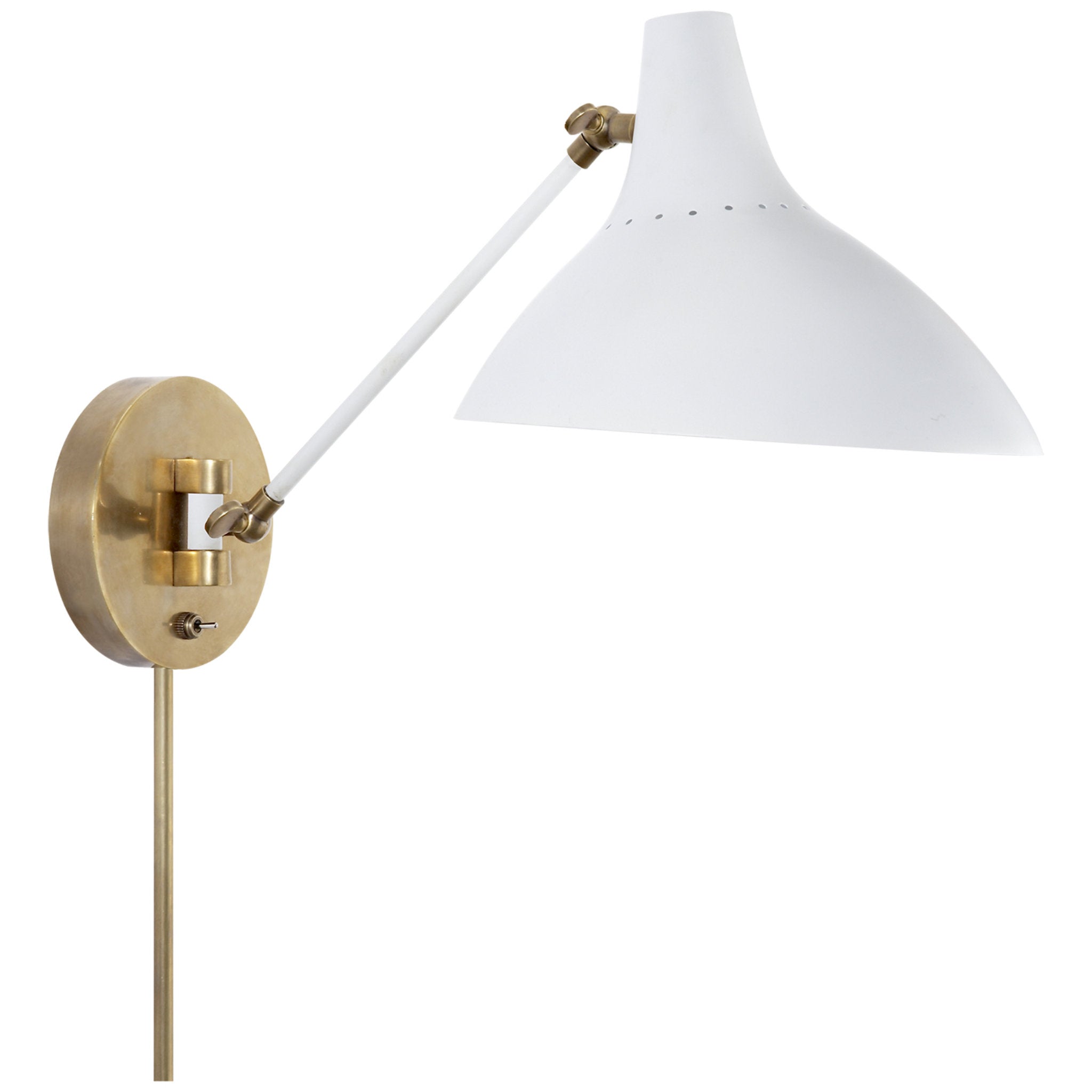 AERIN Charlton Wall Light in White and Hand-Rubbed Antique Brass W9.25" x H7.5" - 14.5"