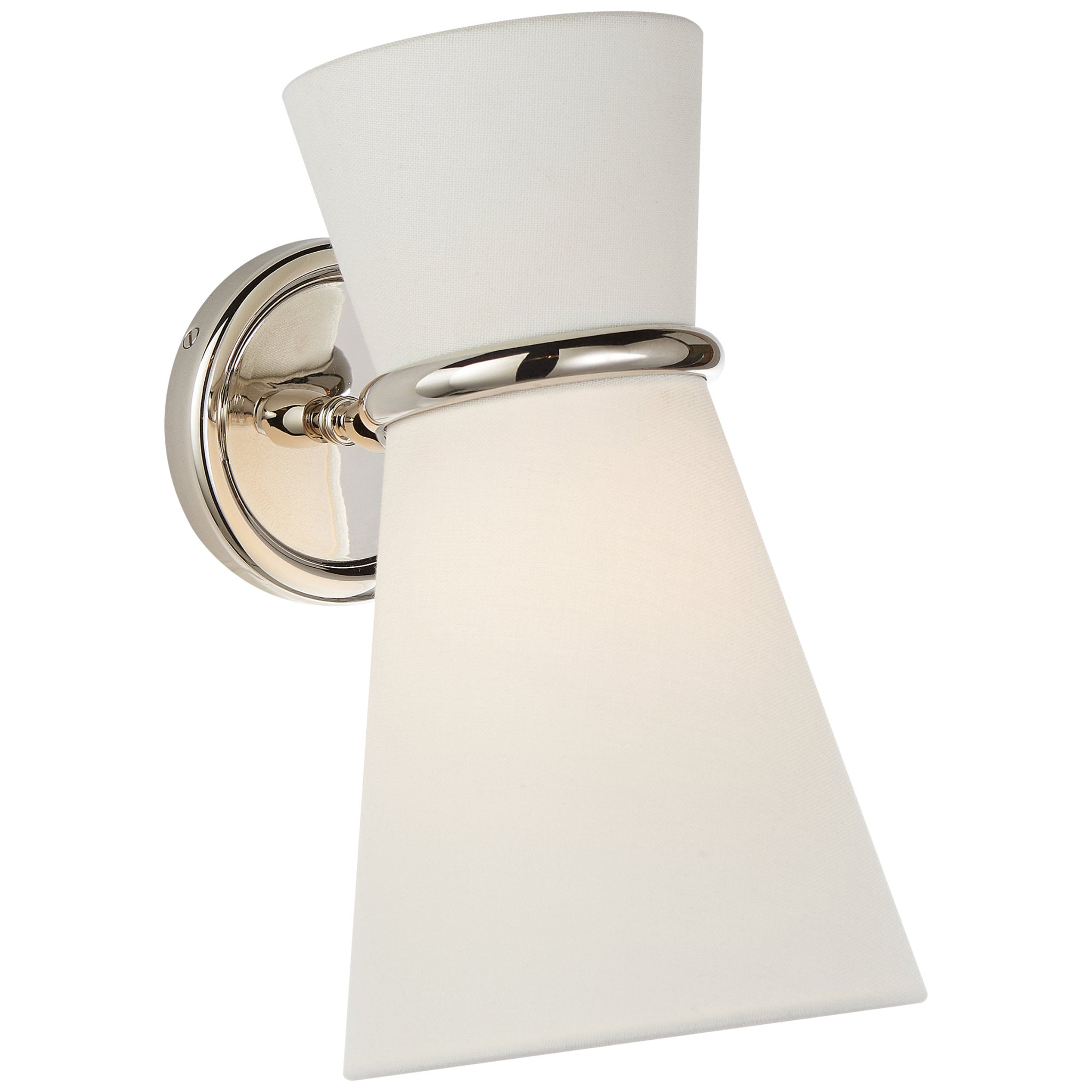 AERIN Clarkson Small Single Pivoting Sconce in Polished Nickel with Linen Shade Wall Light W7" x H11.5"