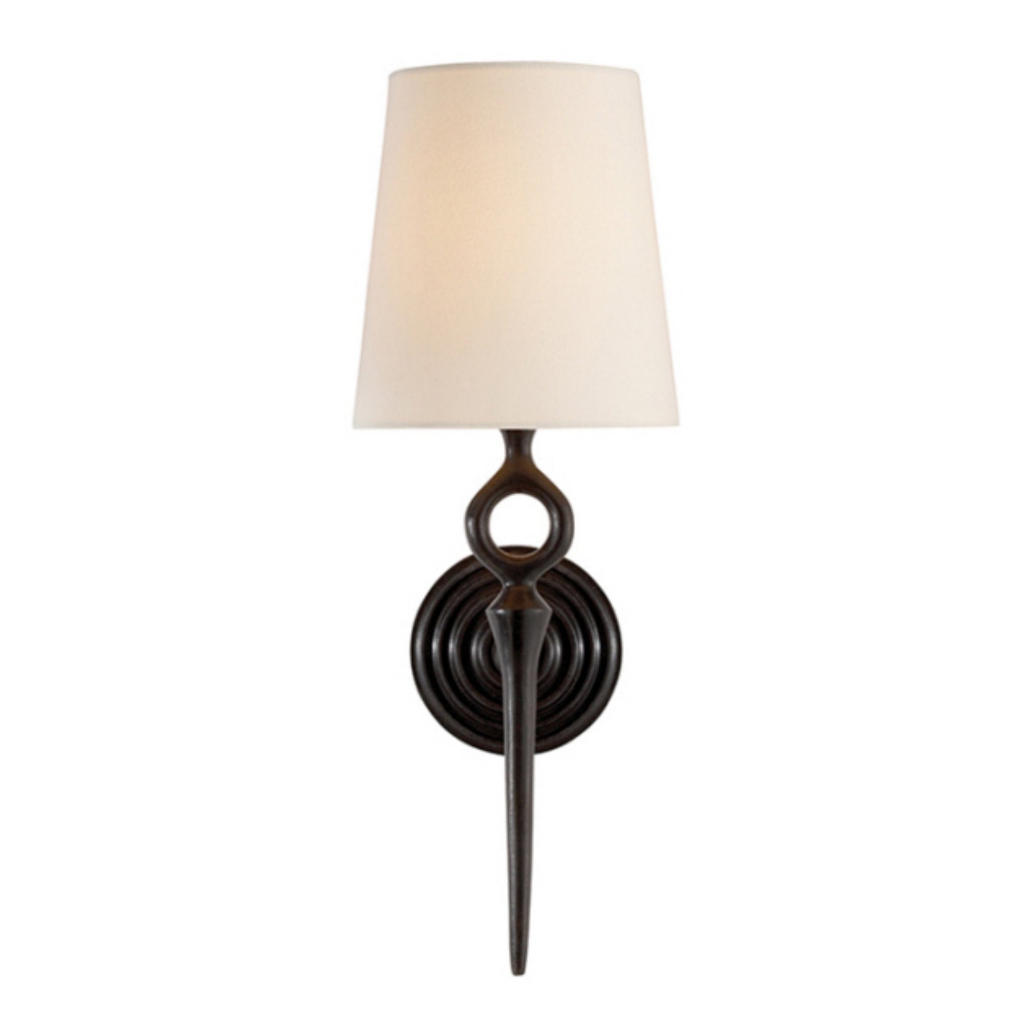 AERIN Bristol Single Sconce in Aged Iron with Linen Shade Wall Light W7" x H18"