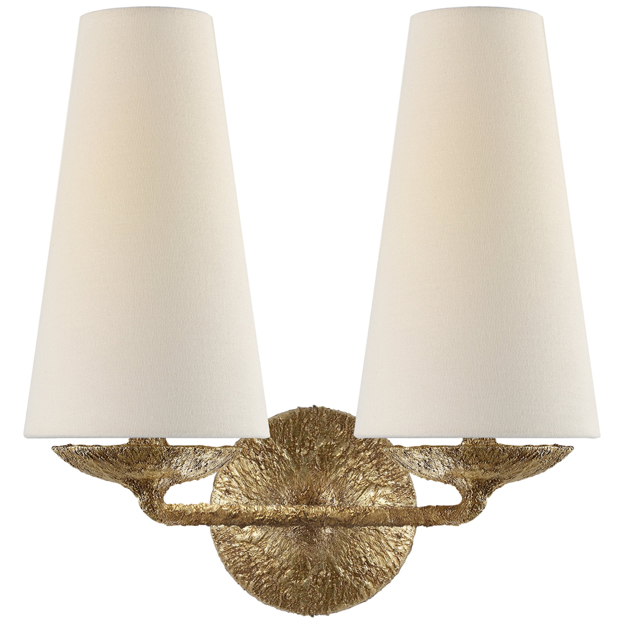 AERIN Fontaine Double Sconce in Gilded Plaster with Linen Shades Wall Light W13.25" x H14.25"
