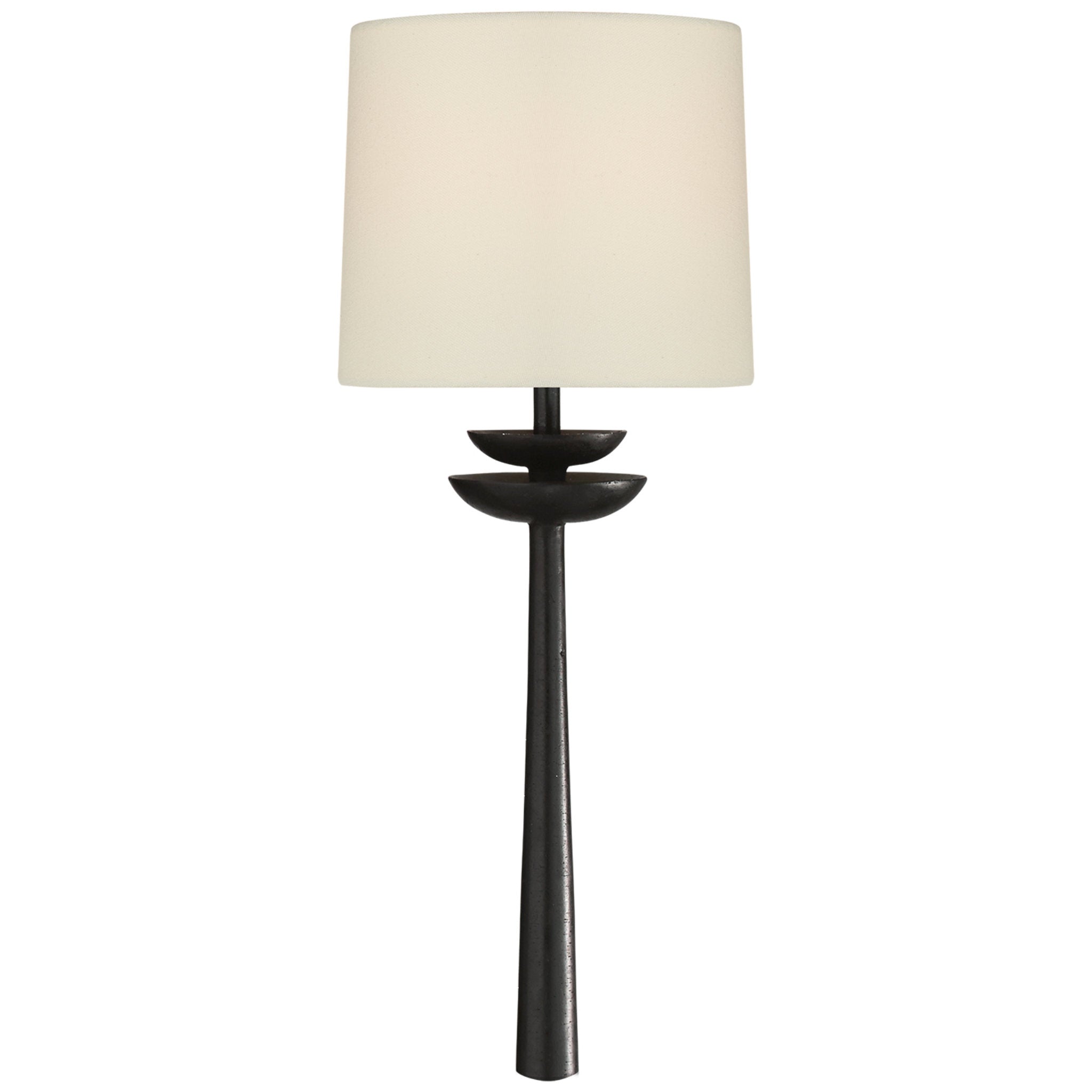 AERIN Beaumont Medium Tail Sconce in Aged Iron with Linen Shade Wall Light W7.5" x H19"