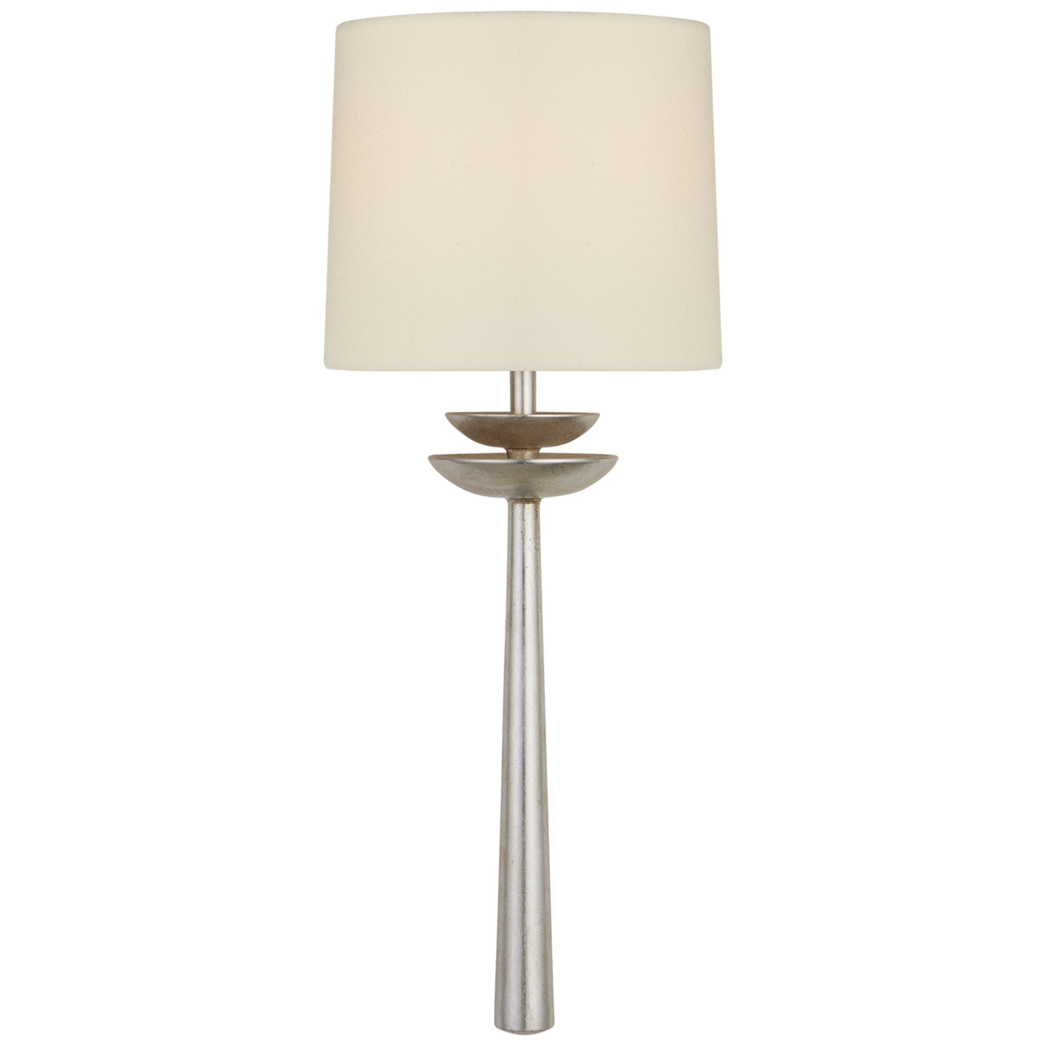 AERIN Beaumont Medium Tail Sconce in Burnished Silver Leaf with Linen Shade Wall Light W7.5" x H19"