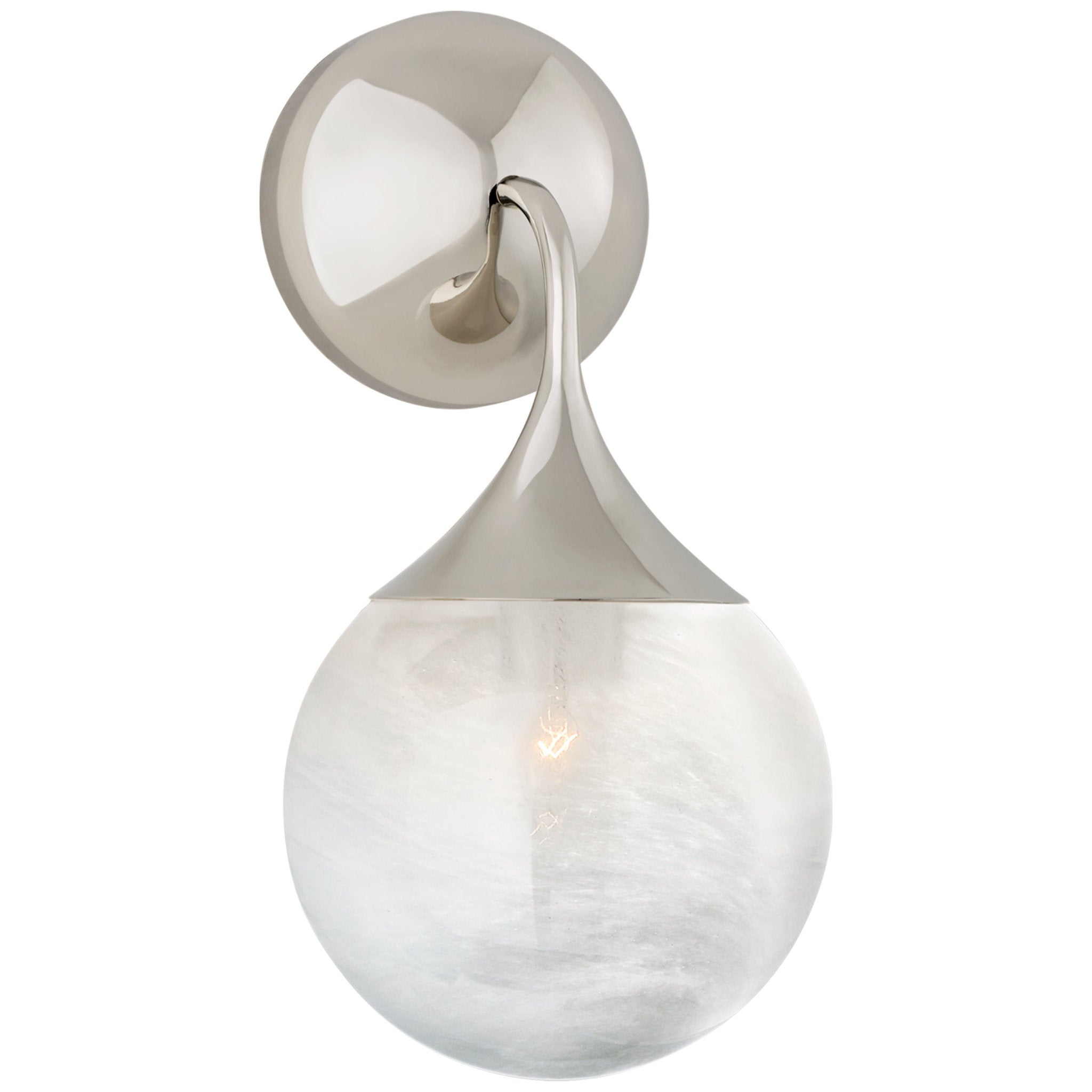 AERIN Cristol Small Single Sconce in Polished Nickel with White Glass Wall Light W6" x H12"