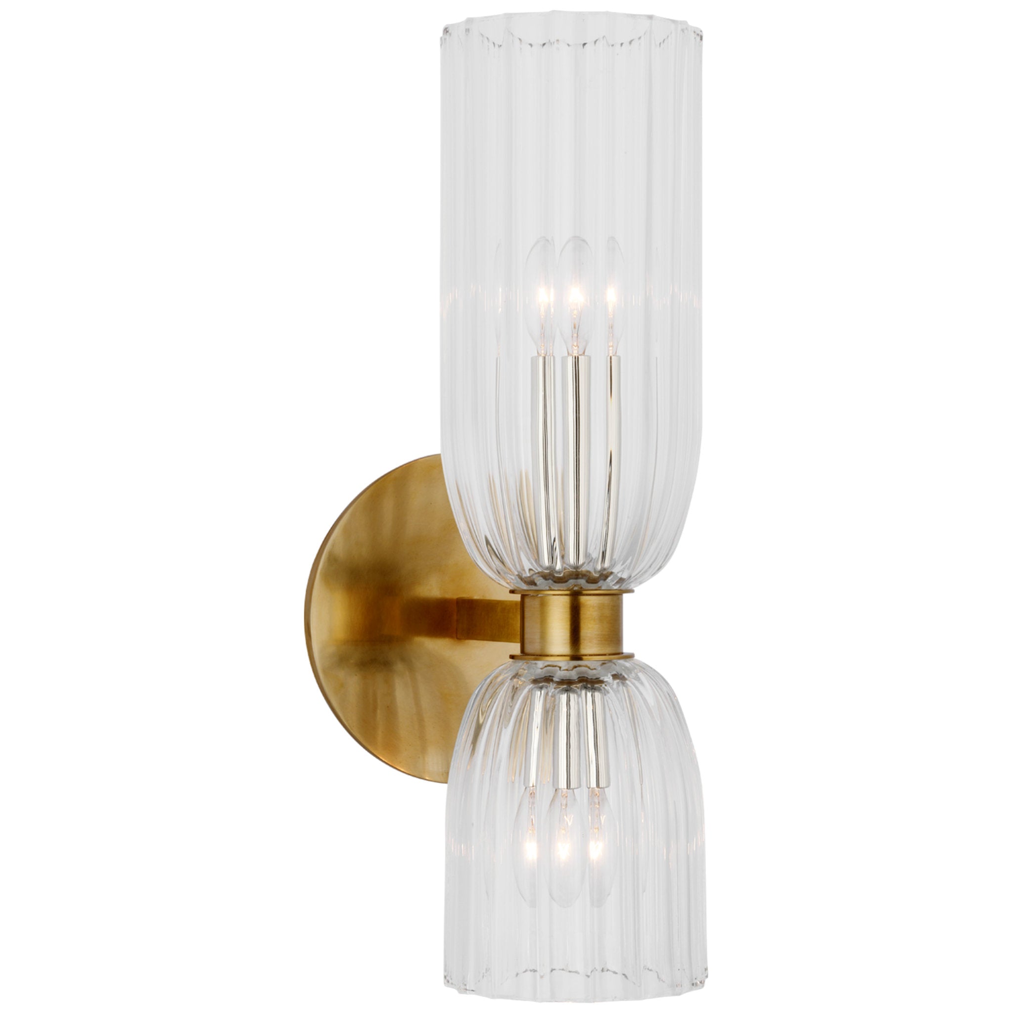 AERIN Asalea 16" Double Bath Sconce in Hand-Rubbed Antique Brass with Clear Glass Wall Light W6" x H16.25"