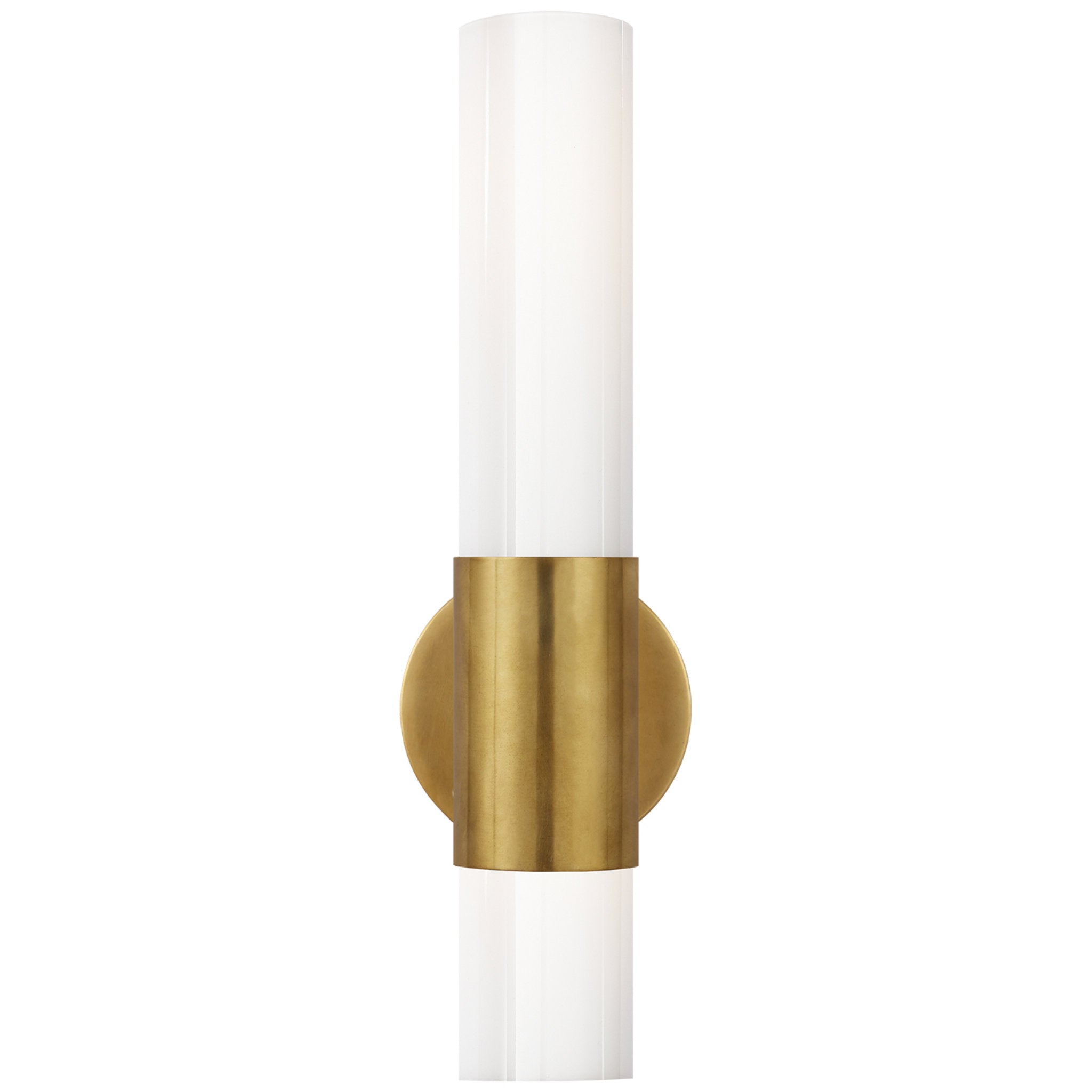 AERIN Penz Medium Cylindrical Sconce in Hand-Rubbed Antique Brass with White Glass Wall Light W4.5" x H15"