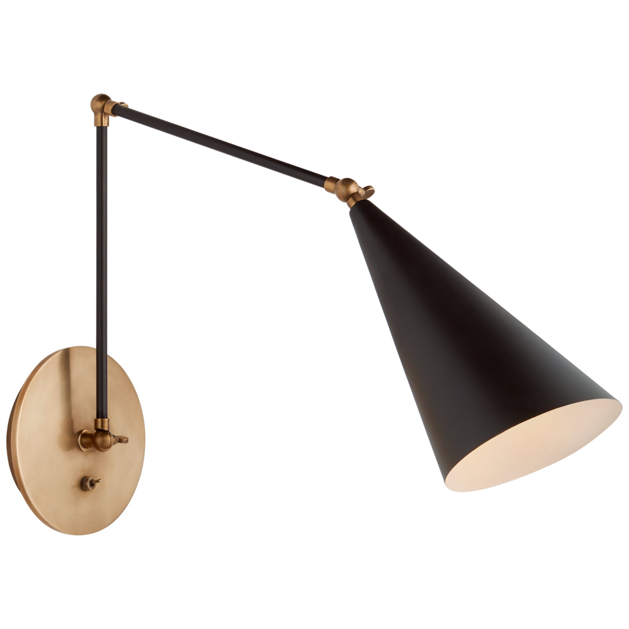 AERIN Clemente Double Arm Library Sconce in Black and Hand-Rubbed Antique Brass Wall Light W6.5" x H20" - 35.5"