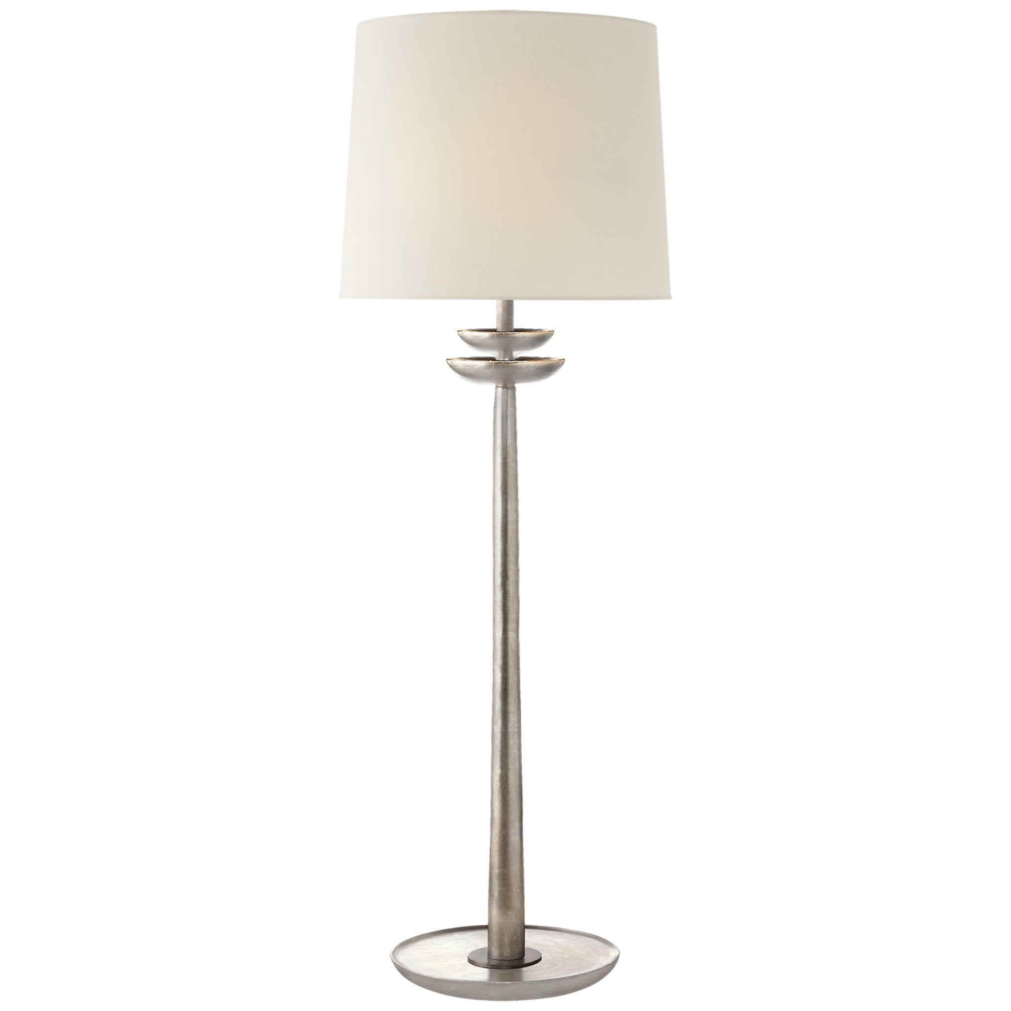 AERIN Beaumont Medium Buffet Lamp in Burnished Silver Leaf with Linen Shade Table Lamp W10" x H30"