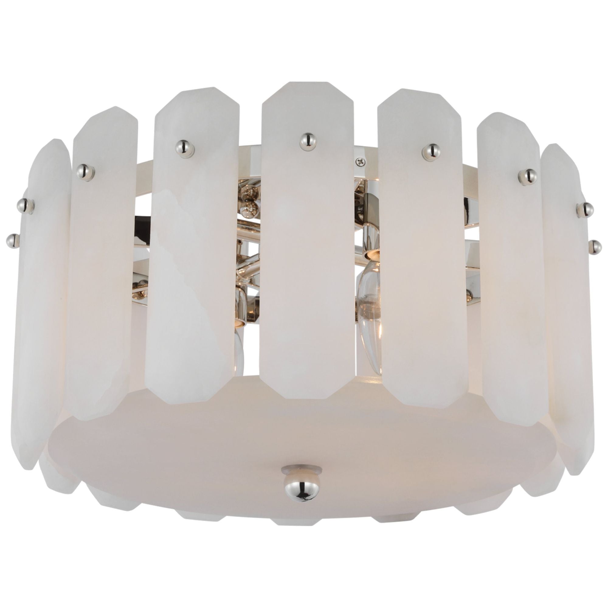 AERIN Bonnington Small Flush Mount in Polished Nickel with Alabaster Ceiling Light W14.25" x H8.25"